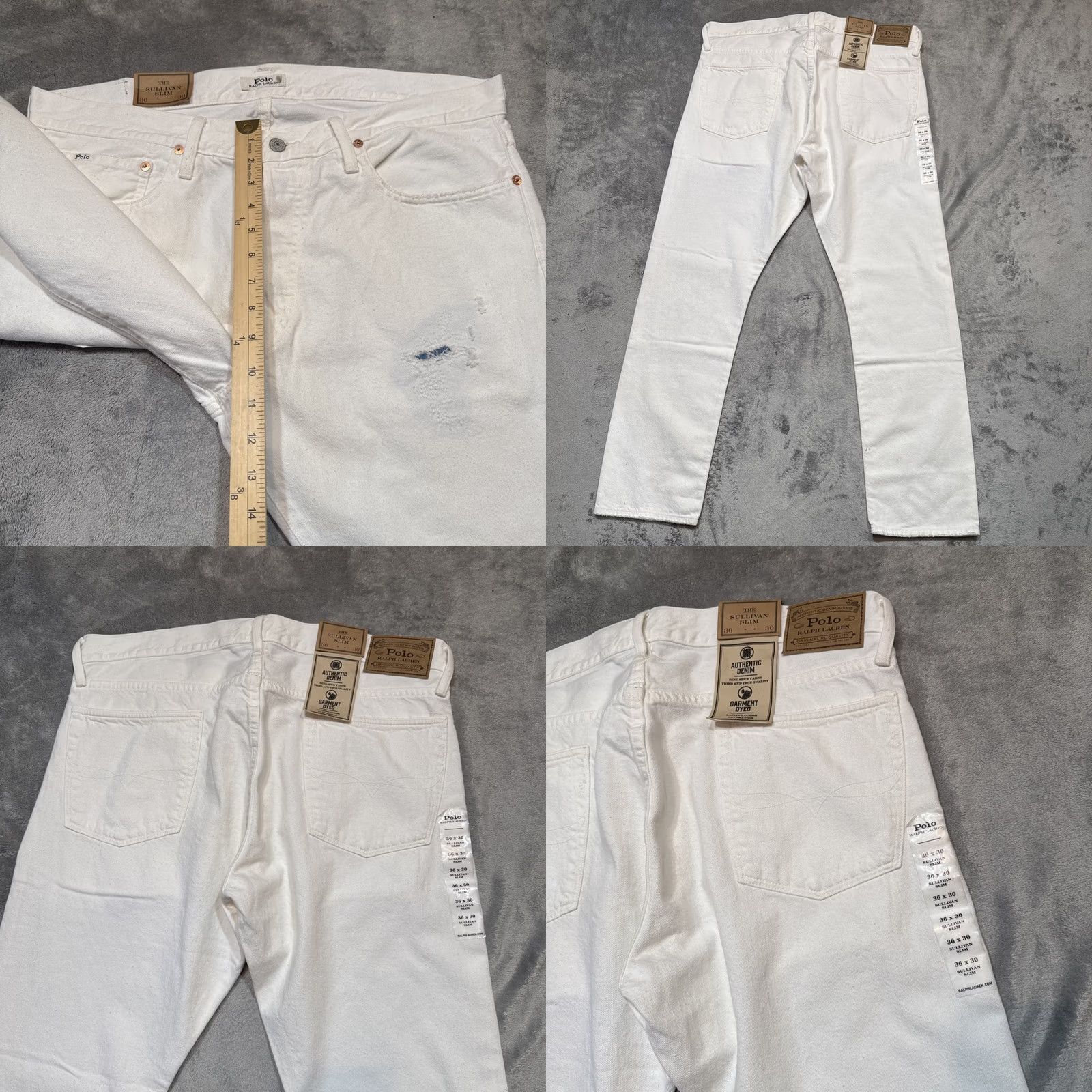 Polo Ralph Lauren Polo Ralph Lauren Jeans Sullivan Slim Distressed Patchwork Denim 36x30 Mens White Distressed Slim Jeans 30 Inseam Low Rise Men Regular Size 36x30 Size US M / EU 48-50 / 2 - 8 Thumbnail