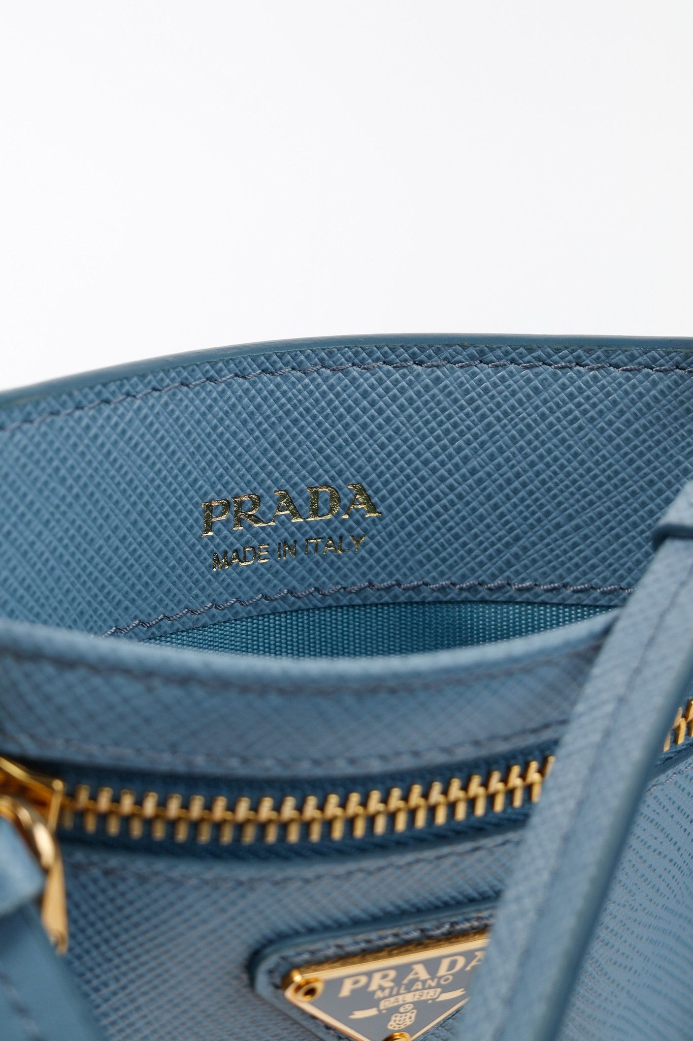Prada Blue Saffiano Leather Shoulder-Strap Card Holder