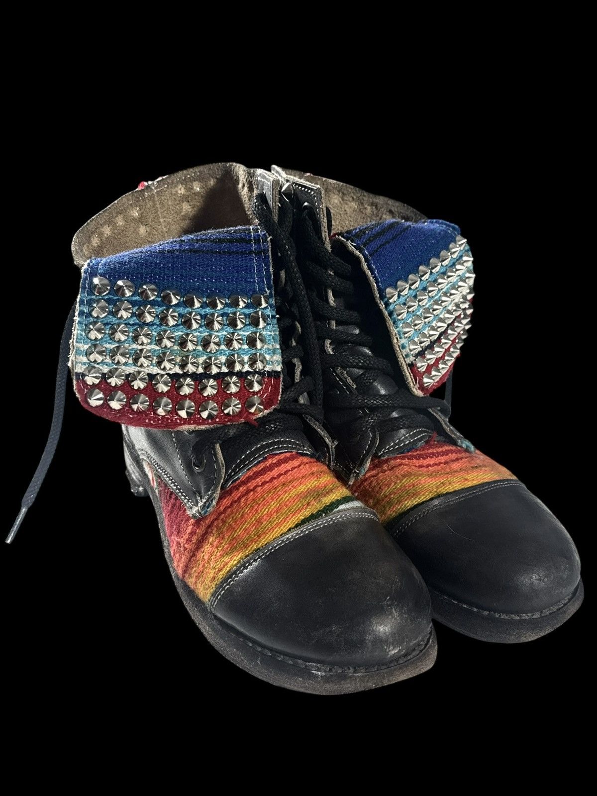 Bed Stu Bed Stu Handmade Studded Leather Textile Ankle Boots Size US 7 / EU 40 - 6 Thumbnail