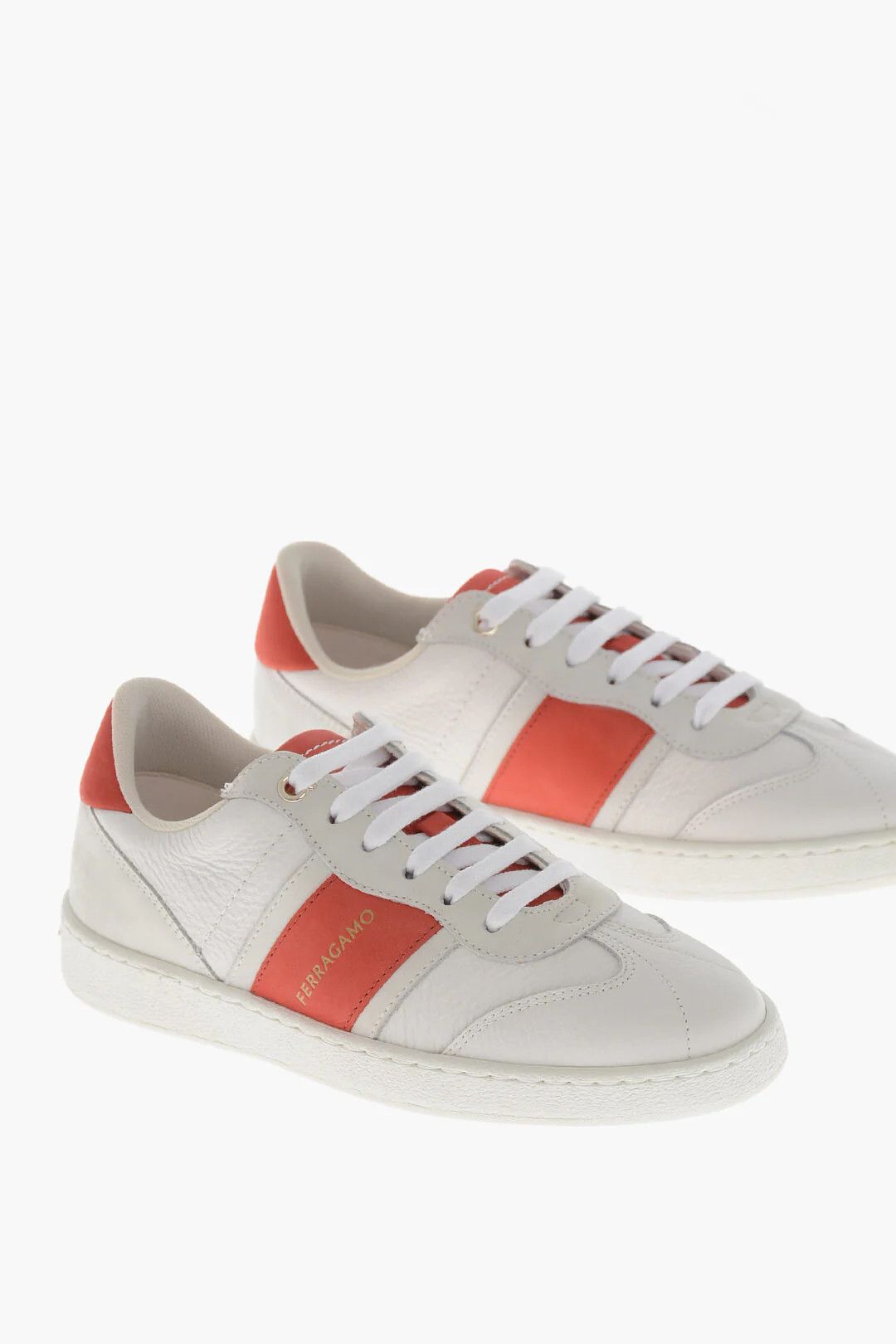 Salvatore Ferragamo og1mm0426 Hammered Leather Low-Top Sneakers in White Size US 5 / IT 35 - 2 Thumbnail