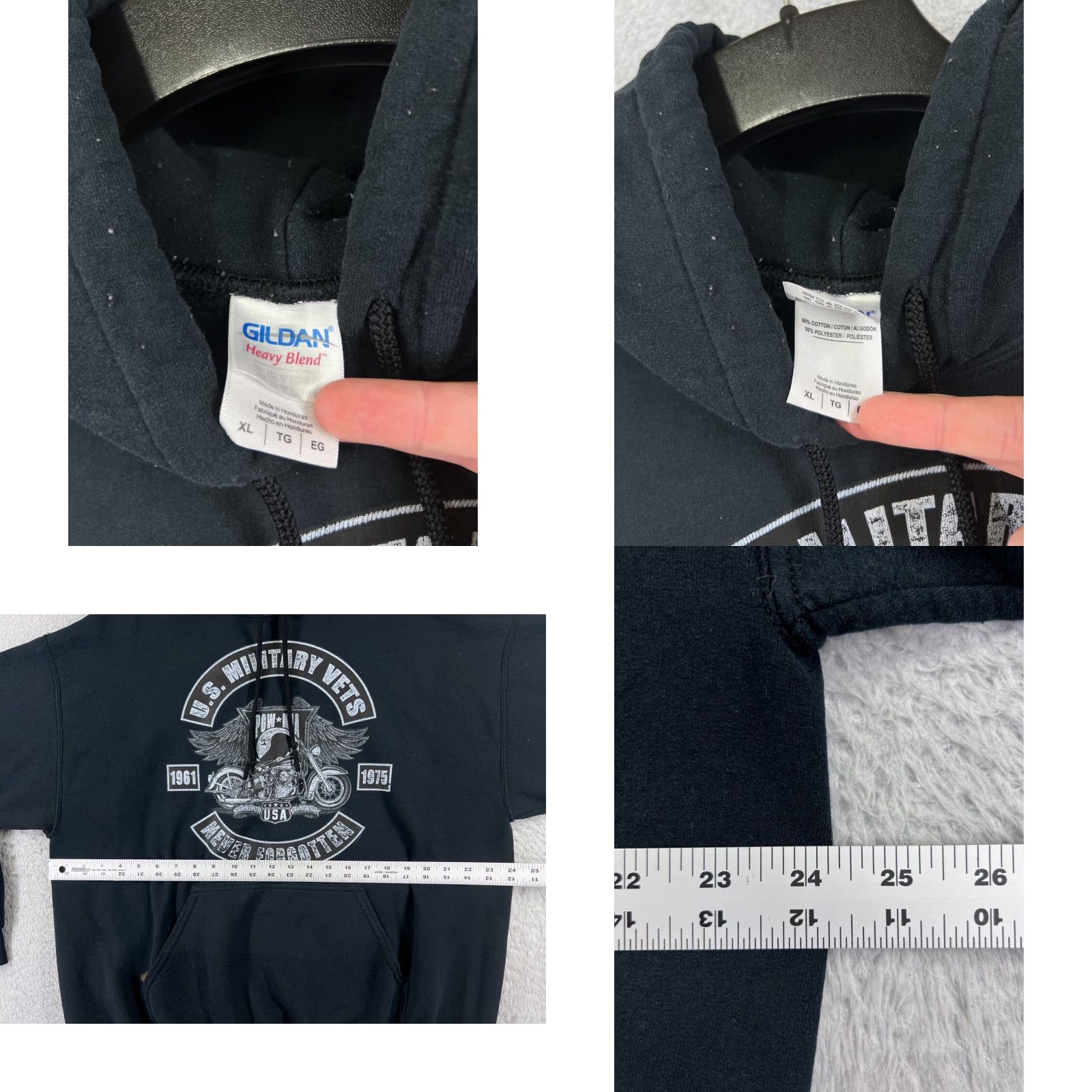 Gildan Gildan Hoodie Mens XL Black US Military Vets Motorcycle POW MIA Pocket READ Size US XL / EU 56 / 4 - 8 Thumbnail