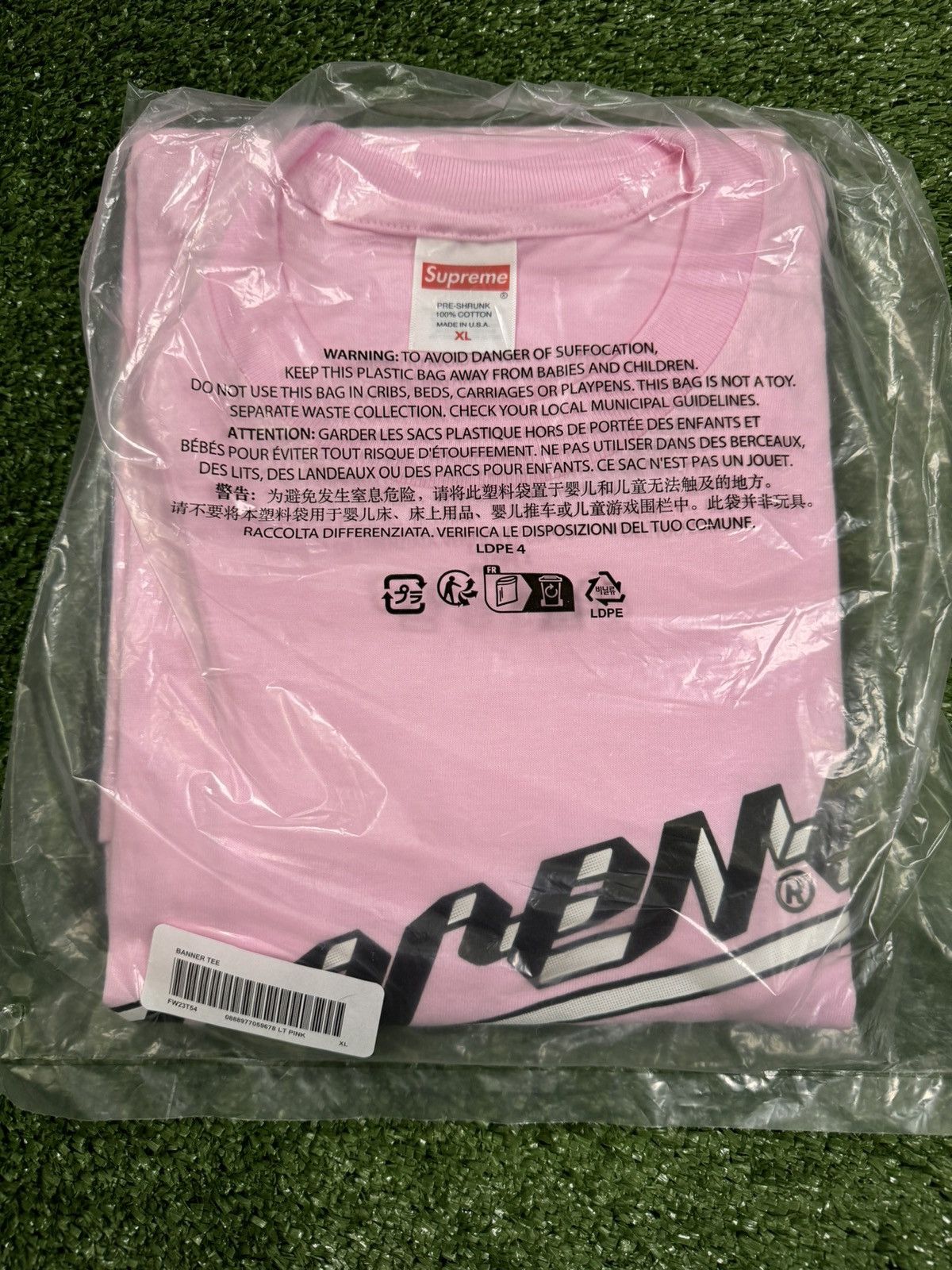 image of Supreme Banner Tee in Pink, Men's (Size XL)