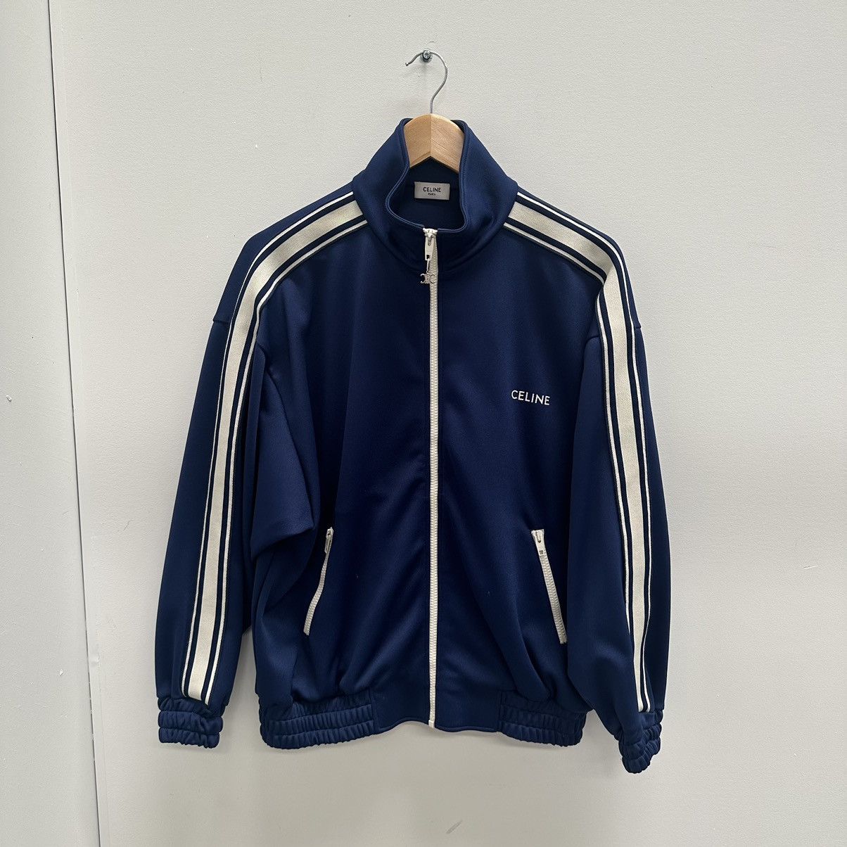 image of Celine Logo Navy Blue Track Jacket (Size M), Men's (Size Medium)