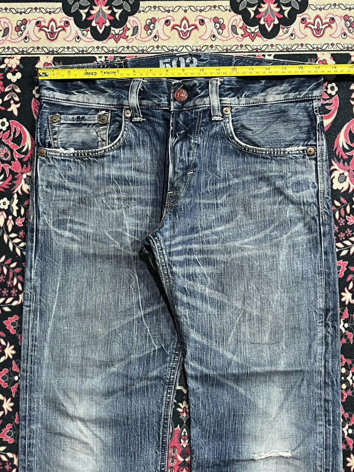 Edwin Edwin 503 Blue Trip Blue Faded Washed Ripped Flare Jeans Size US 32 / EU 48 - 12 Thumbnail