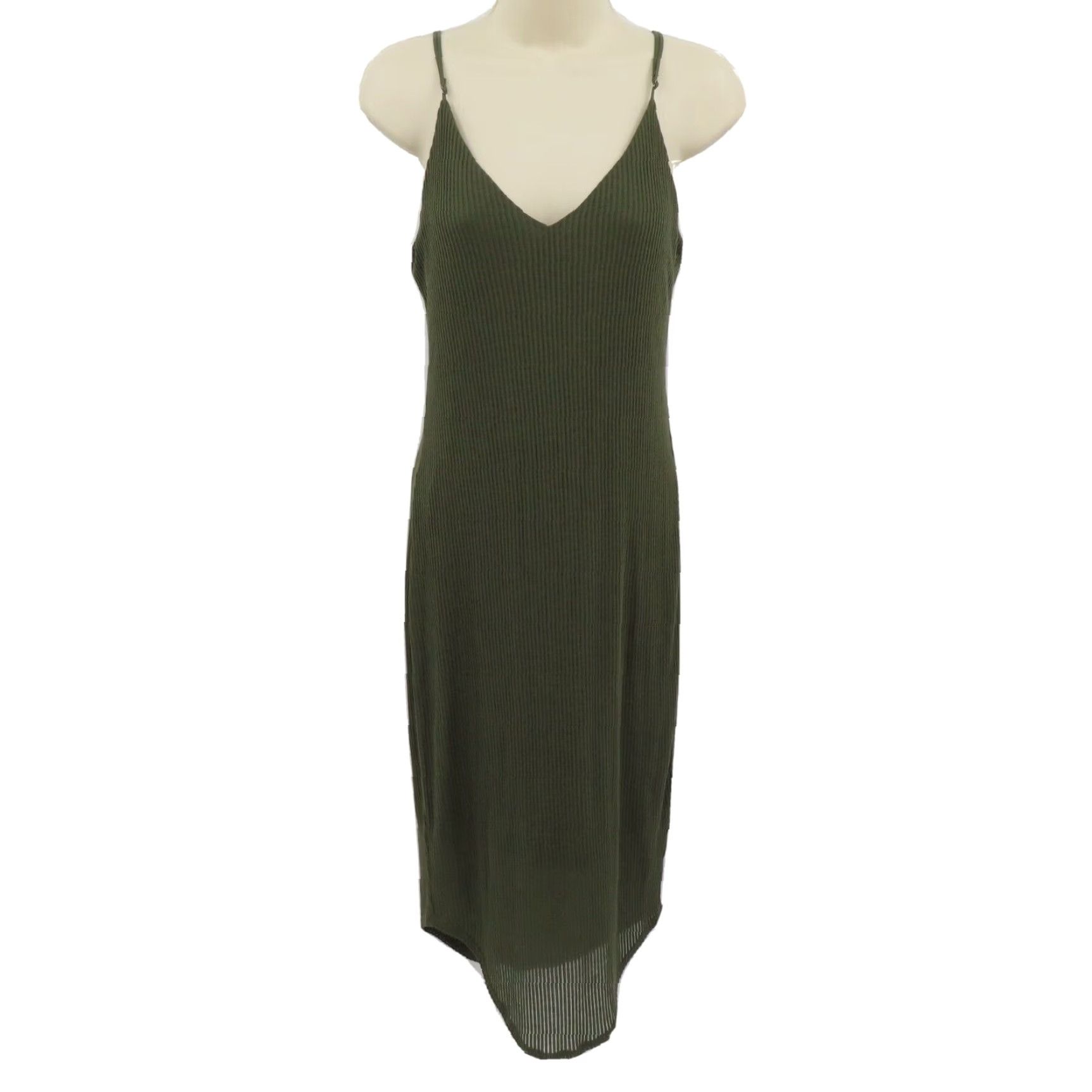 Express Express Womens Medium Green Ribbed Stretch Spaghetti Strap V Neck Midi Dress Size M / US 6-8 / IT 42-44 - 8 Thumbnail