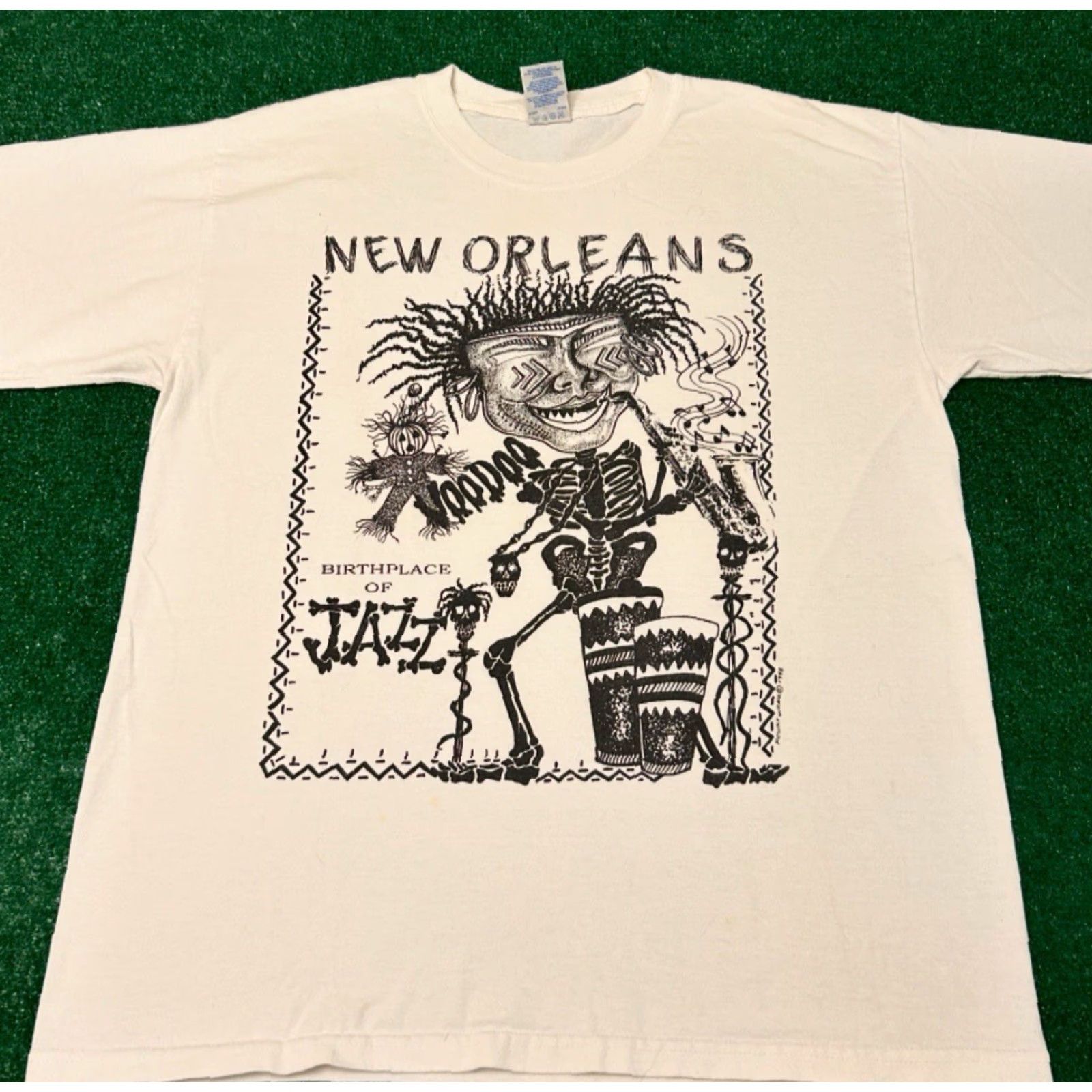 Vintage VINTAGE New Orleans Voodoo Birth Place Of Jazz VTG Shirt Mens L White 90s Music Art USA Hip Hop Shirt Mens Large Size US L / EU 52-54 / 3 - 3 Thumbnail