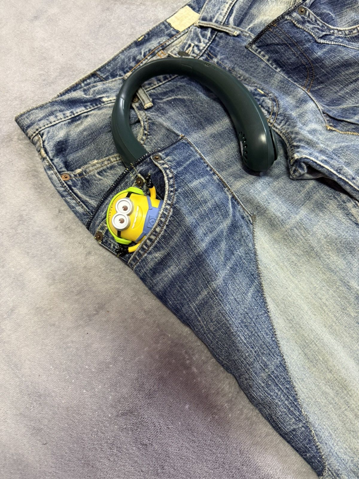 Japanese Brand × Le Grande Bleu (L.G.B.) Antgauge Japan Asymmetrical Pocket Double Waist Fade Jeans Size US 32 / EU 48 - 7 Thumbnail
