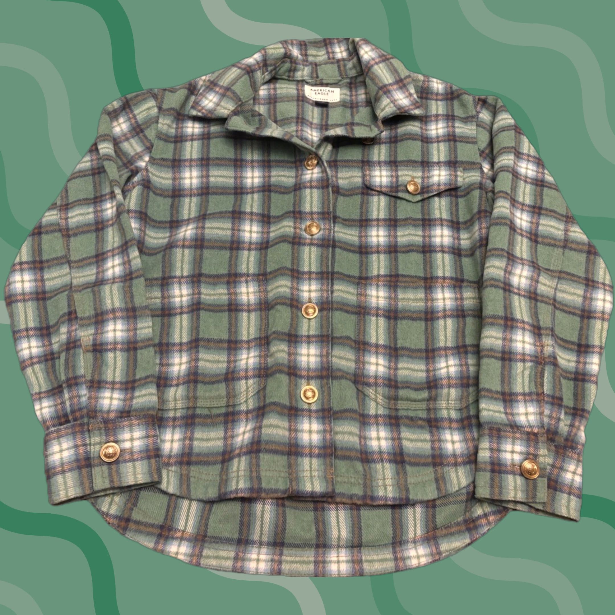 American Eagle Outfitters VINTAGE American Eagle Outfitters Shacket Heavy Weight Flannel Womens S Green Button-Up Plaid Retro Western Hipster 90s Size S / US 4 / IT 40 - 1 Thumbnail