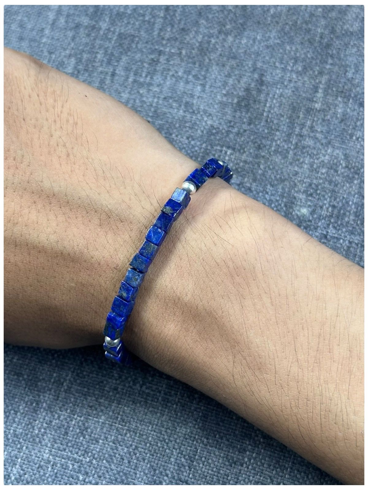 Vintage STERLING SILVER AND CUBE CUT LAPIS LAZULI BRACELET Size ONE SIZE - 3 Thumbnail