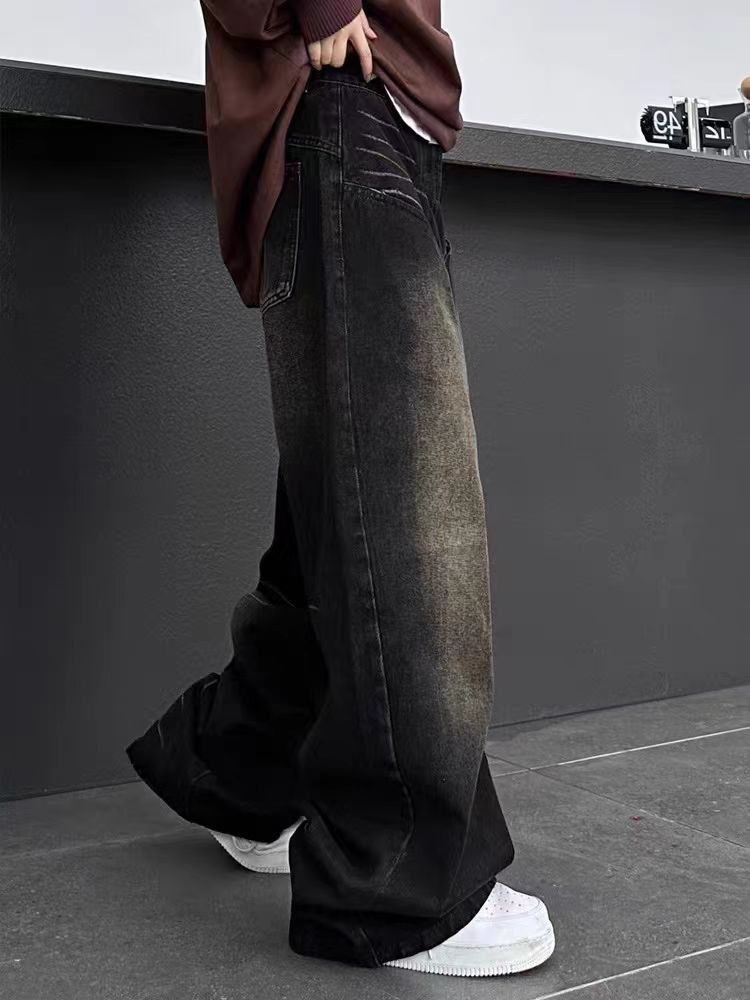EMOSTANCECLUB】DESTROYED BAGGY WIDE LEG JEANS L