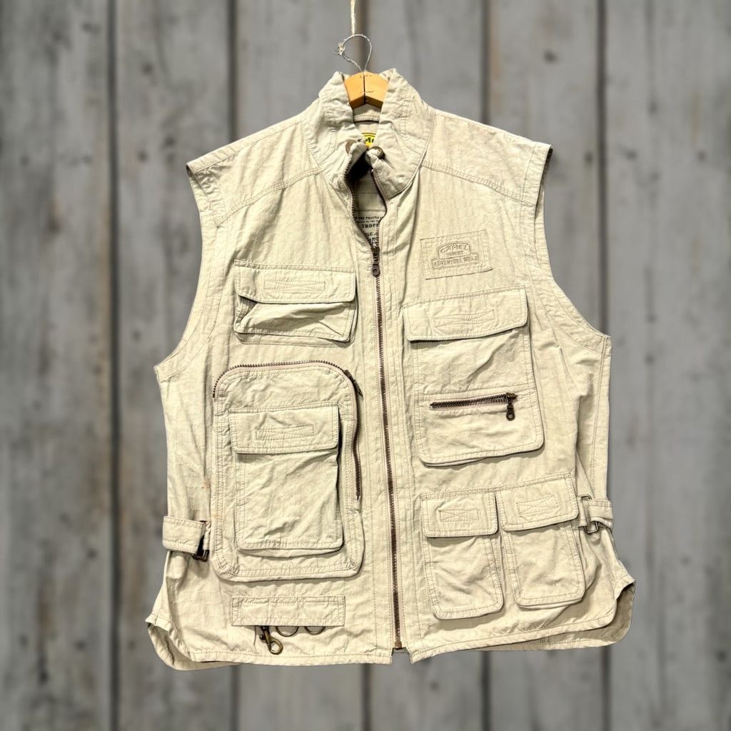 Camel Camel Trophy Vests Men XL Stained Outdoor Full Zip Fishing Multi-Pocket Vest Beige Cotton Blend Overcoat Men XL Size US XL / EU 56 / 4 - 1 Thumbnail