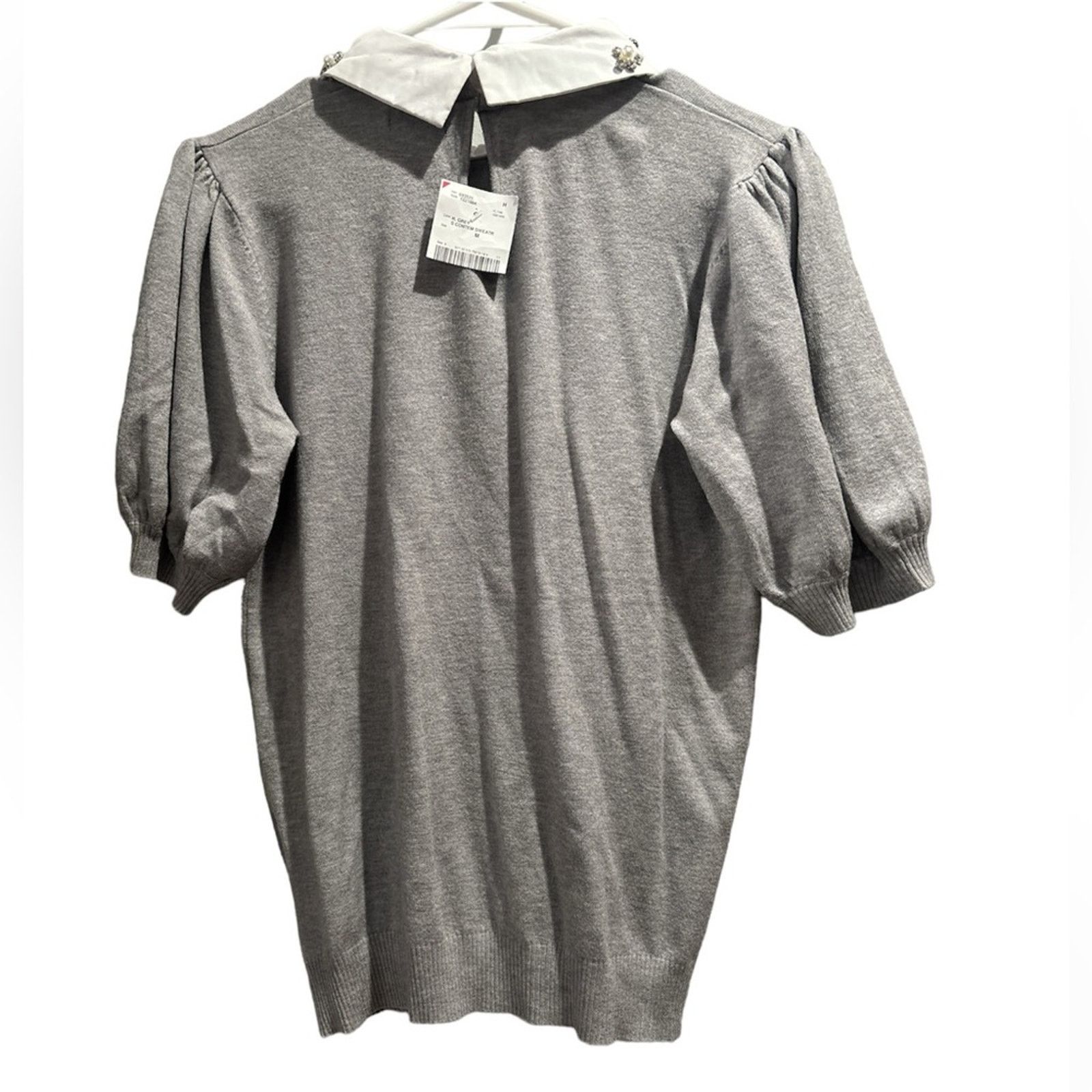Other ONWELFTH Women's Gray Diamante Collar Ballon Sleeve Sweater Size M / US 6-8 / IT 42-44 - 3 Thumbnail