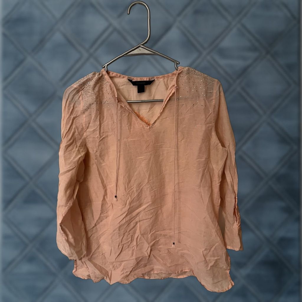 Express VINTAGE Express Blouse Shirt Womens S Pink Bohemian Embroidered Rhinestone Cotton Silk 3/4 Sleeve V-Neck Adult Small Womens Size S / US 4 / IT 40 - 1 Thumbnail