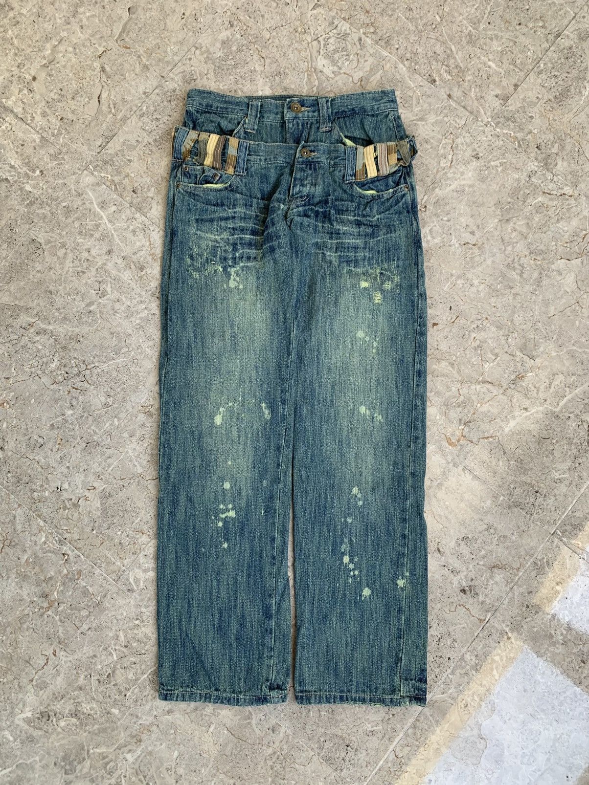 Japanese Brand Vtg Gumu International Double Waist Distressed Denim Pants Size US 30 / EU 46 - 1 Thumbnail