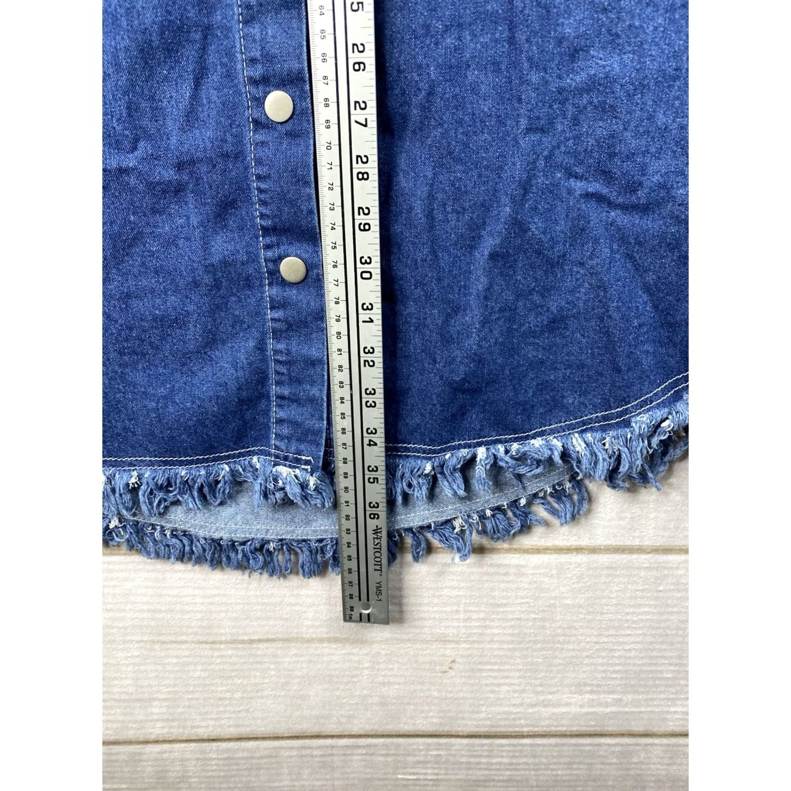Denime Luvamia Denim Dress XL Blue Snap Up Short Cuffed Slv Pocket Tunic Fringe Western Dress Size 40" / US 18 - 3 Thumbnail