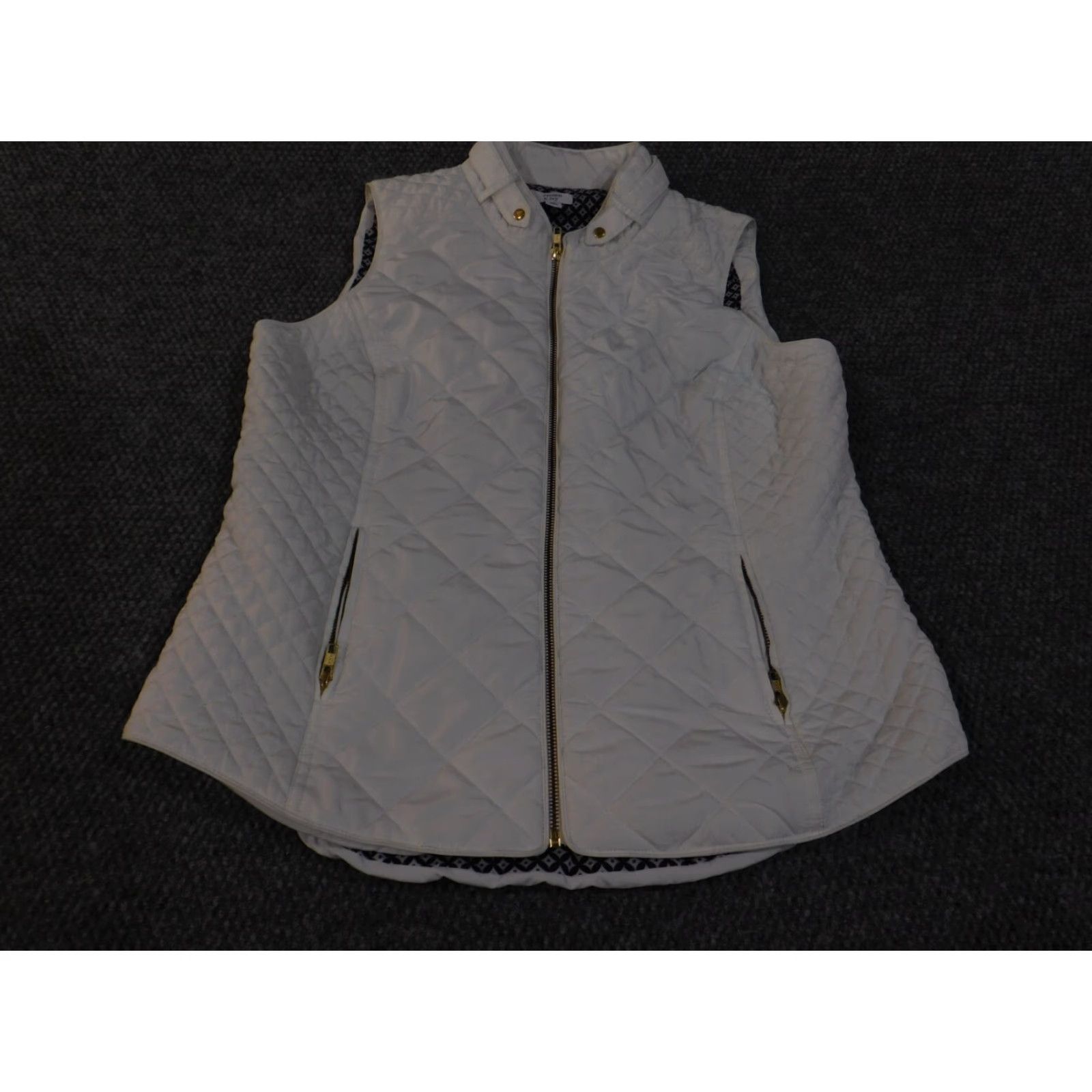 Vintage Crown & Ivy Vest White XL Quilted Zip Geometric Outdoor Womens Vest Medium-Length Fall/Spring Casual Womens Size XL / US 12-14 / IT 48-50 - 3 Thumbnail
