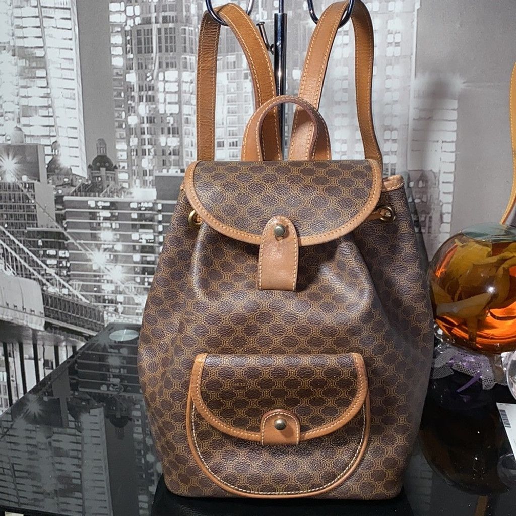 Celine Authentic CELINE Macadam Blason Drawstring Leather Backpack Size ONE SIZE - 3 Thumbnail