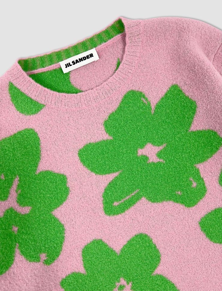 Jil Sander o1mt1gz0625 Jacquard Sweater in Pink & Green Size M / US 6-8 / IT 42-44 - 2 Thumbnail