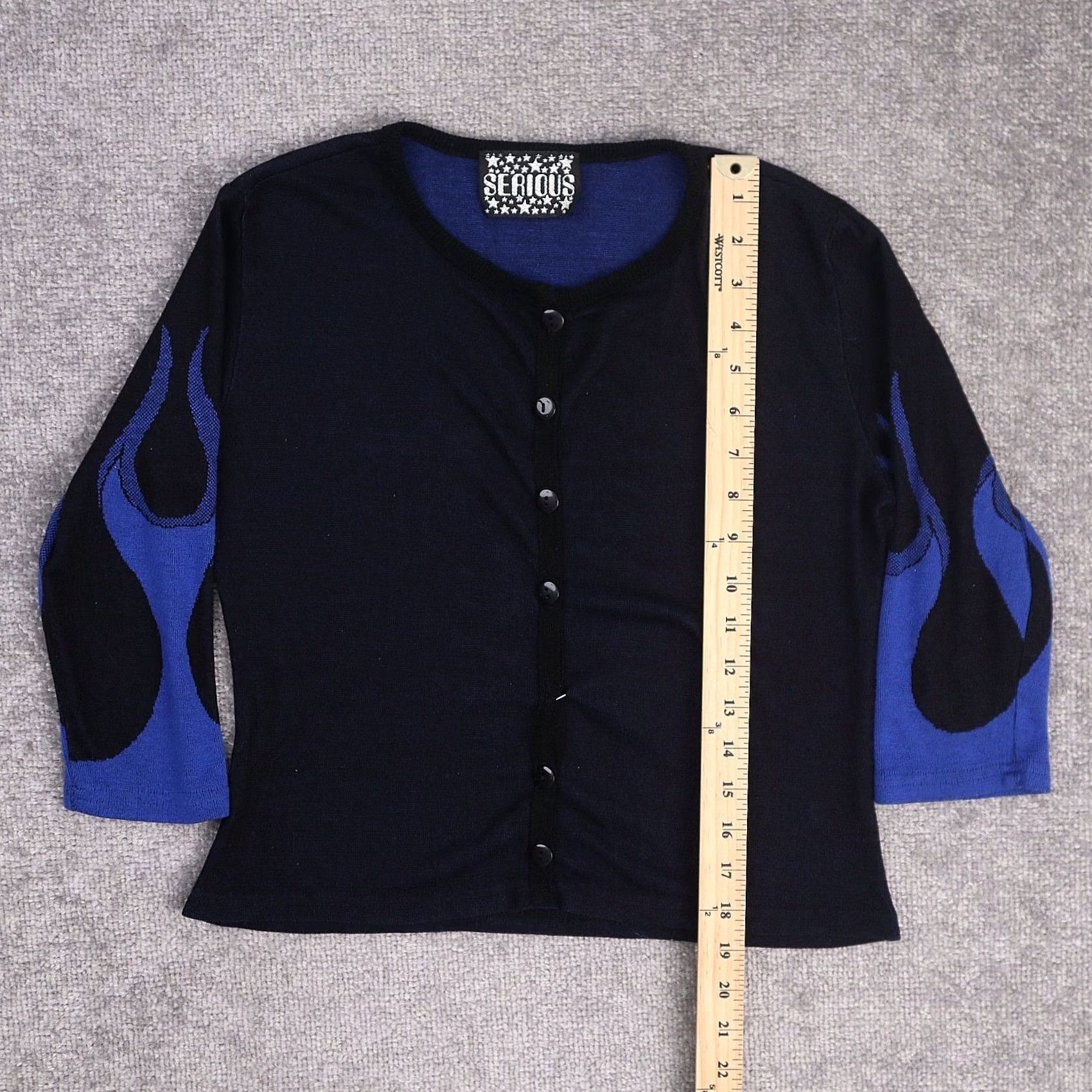 Vintage VINTAGE Y2K Black Blue Flames Cardigan Sweater Small Long Sleeve Button-Up Women Size S / US 4 / IT 40 - 3 Thumbnail
