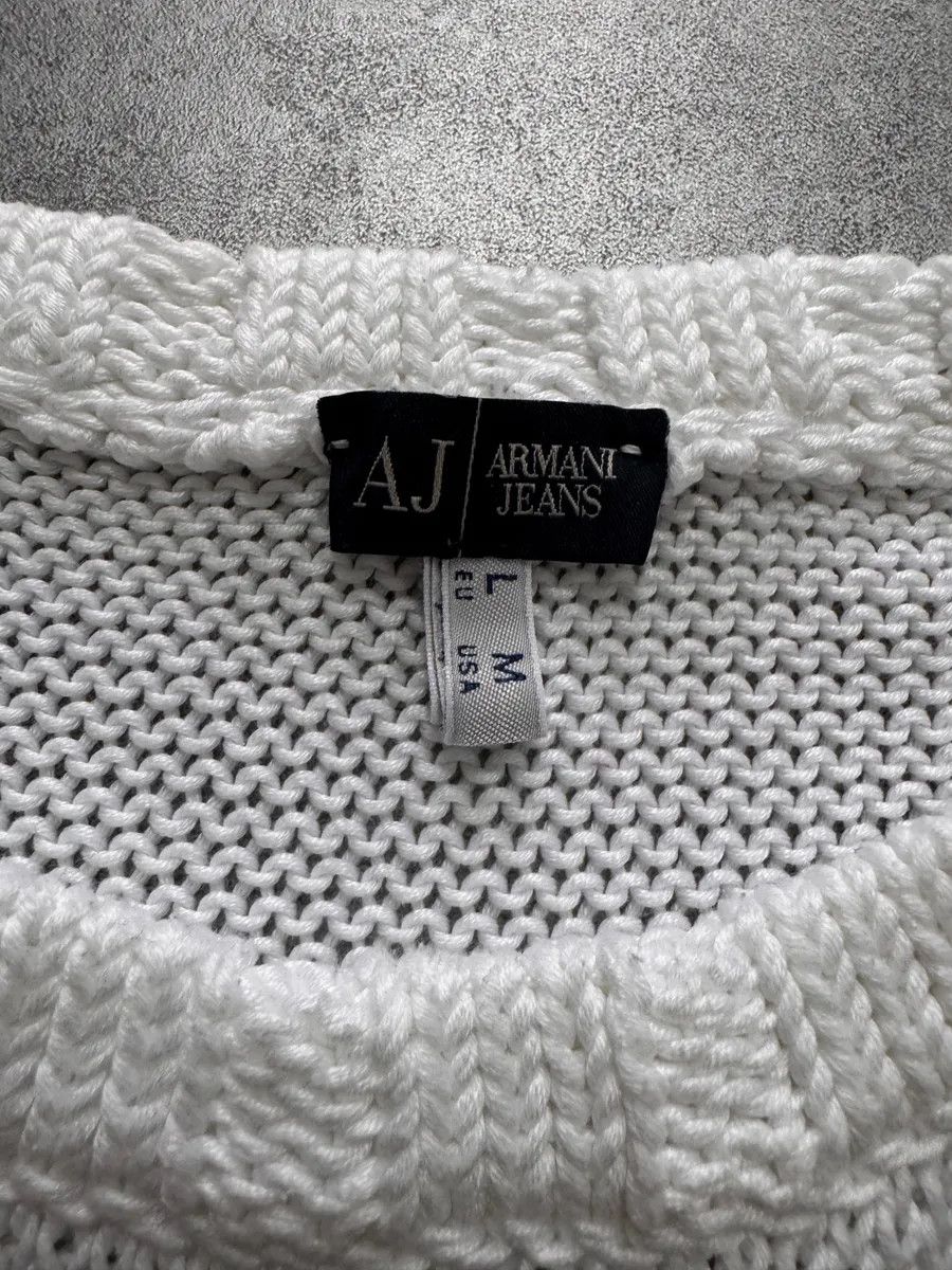 Armani × Vintage 2000s Armani Wave White Sweater Size US L / EU 52-54 / 3 - 4 Thumbnail