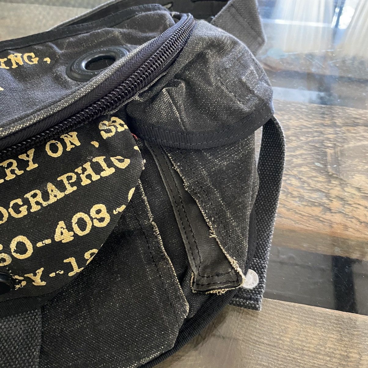 Designer TOUGH Jeansmith Black Utility Waist Bag with Yellow Print Size ONE SIZE - 7 Thumbnail