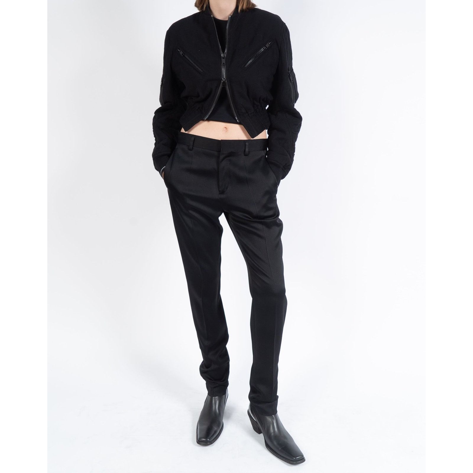 Haider Ackermann FW19 Cropped Zipped Bomber in Black Wool Size S / US 4 / IT 40 - 6 Thumbnail