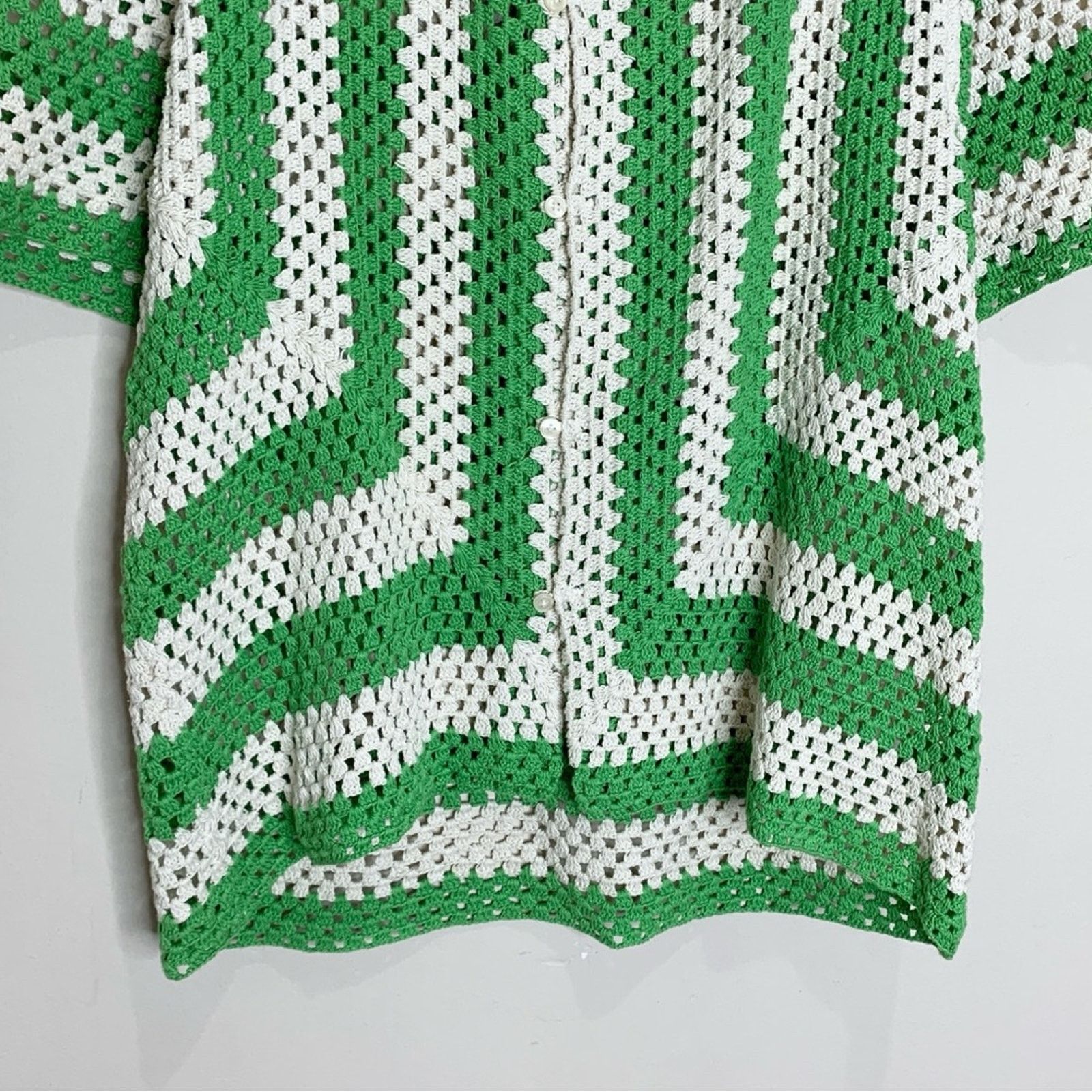 Bode Bode Crochet Shirt (Sz S/M) Flagship Striped Green Cream Size US M / EU 48-50 / 2 - 12 Thumbnail