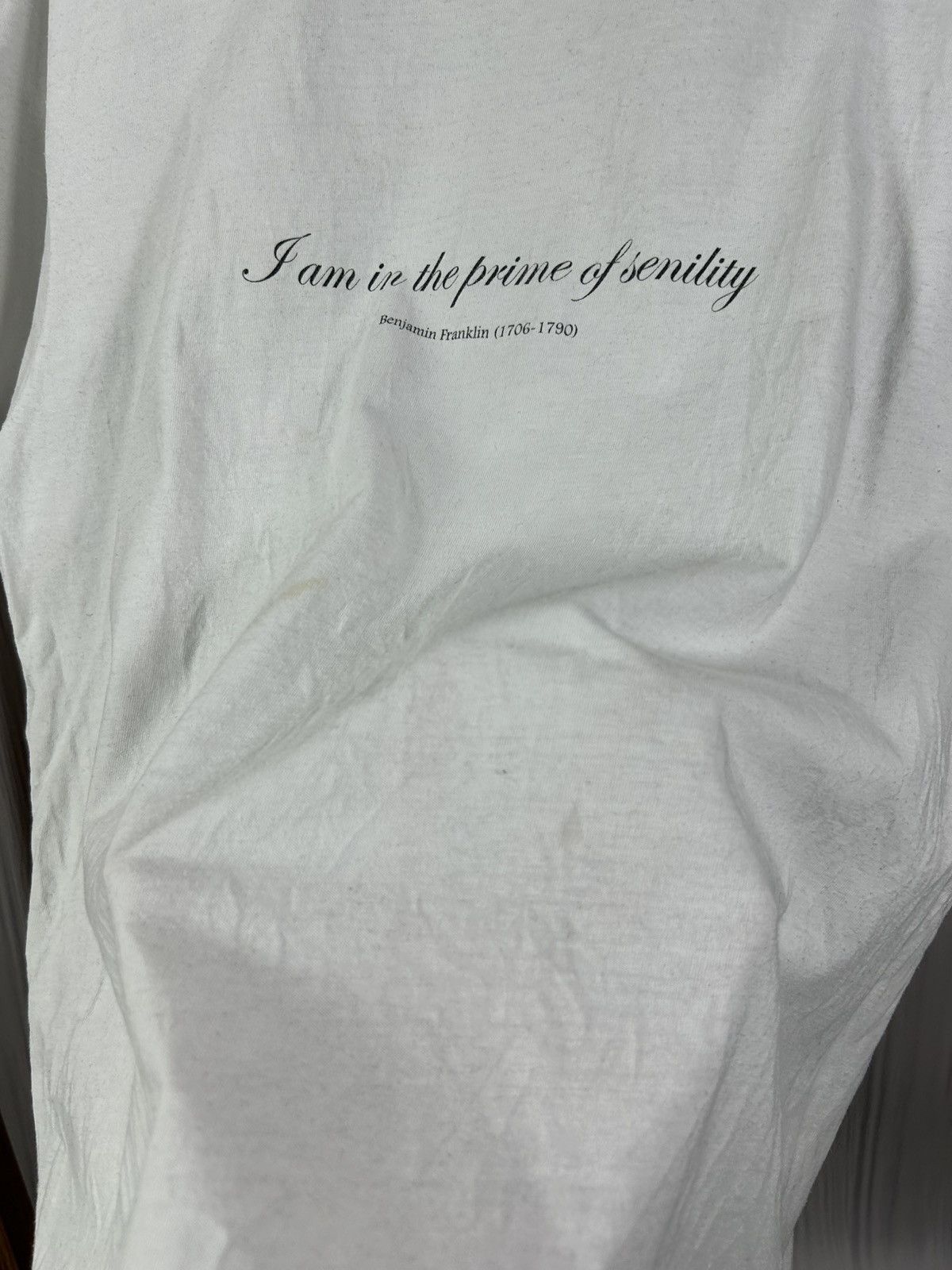 Vintage Benjamin Franklin “I am in the prime of senility” Phrase Tee Size US XL / EU 56 / 4 - 7 Thumbnail