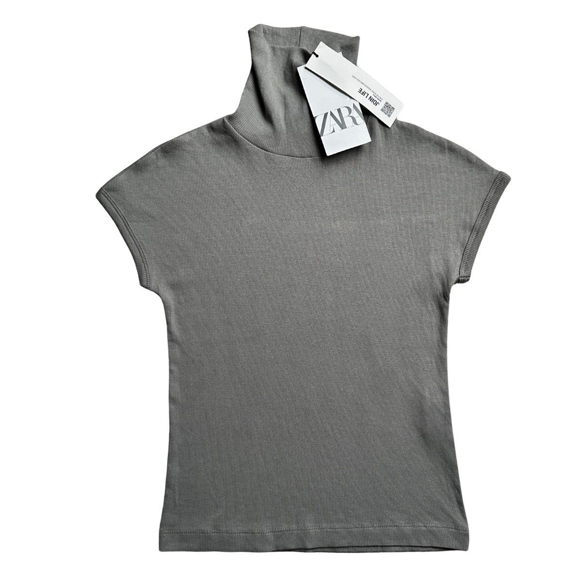 Zara Zara Ribbed High-Neck Knit Top - Grey - Size S Size S / US 4 / IT 40 - 1 Thumbnail