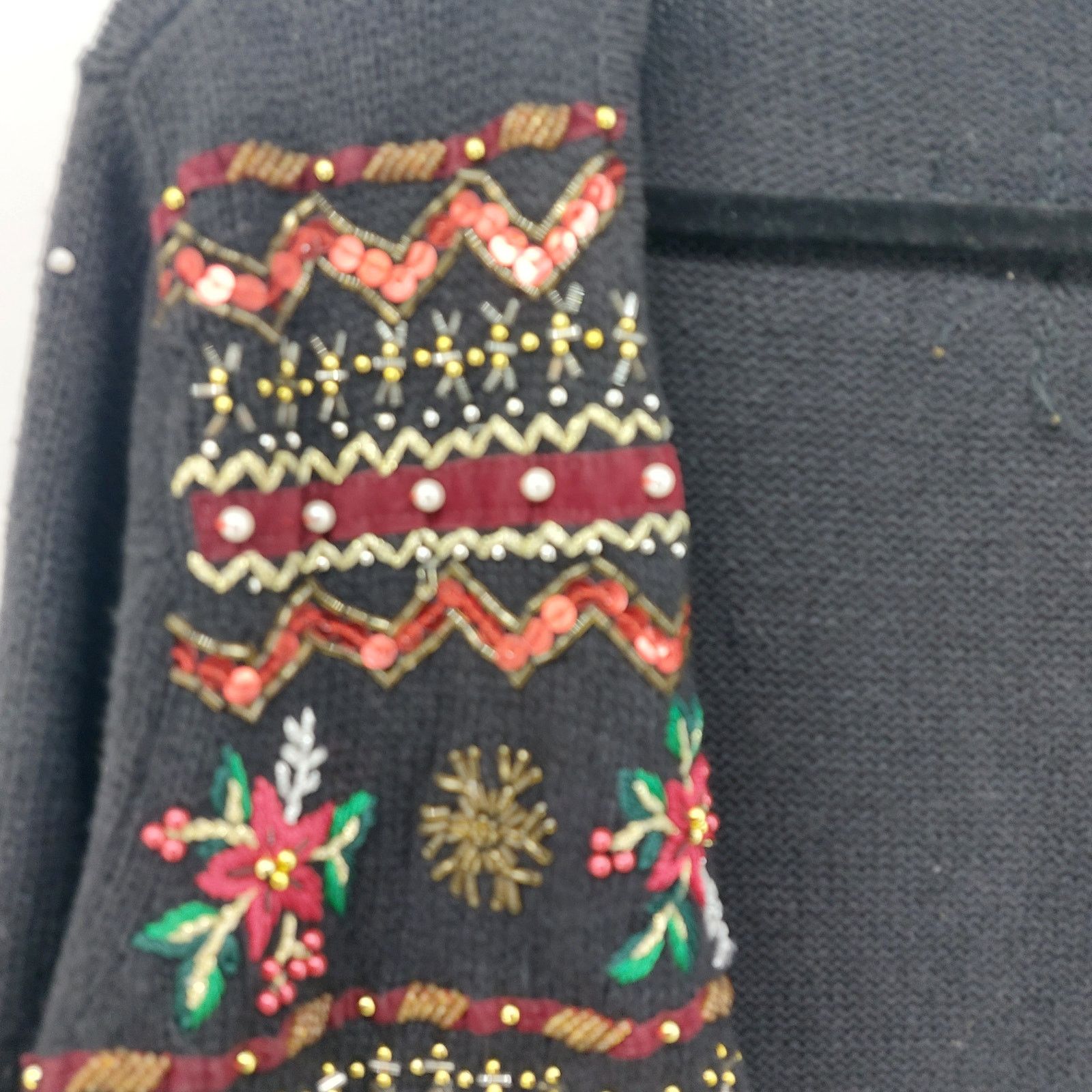 Other Erika PM Ugly Christmas Sweater Cardigan Black Poinsettia Size M / US 6-8 / IT 42-44 - 10 Thumbnail