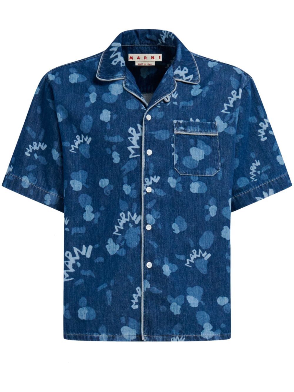 Marni o1w1db10125 Logo-Print Denim Shirt in Blue Size US S / EU 44-46 / 1 - 1 Thumbnail