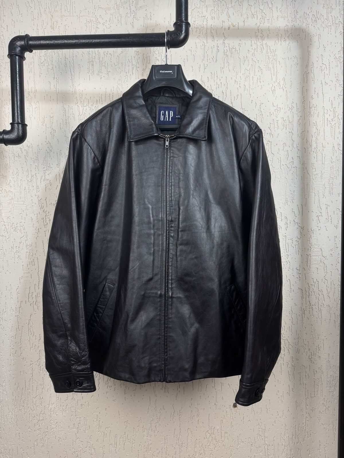 Gap Gap 90's Black Leather Men's Jacket XL Biker Zip Up Vintage