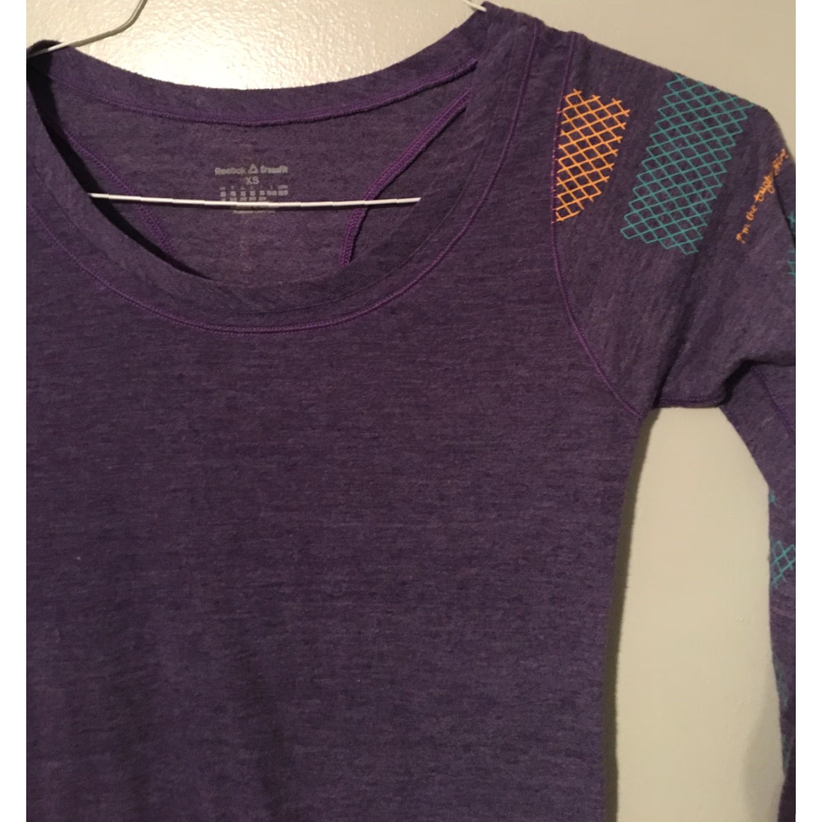 Reebok Womens Reebok CrossFit Long Sleeve Shirt XS Purple Teal Logo Shirt Size XS / US 0-2 / IT 36-38 - 2 Thumbnail