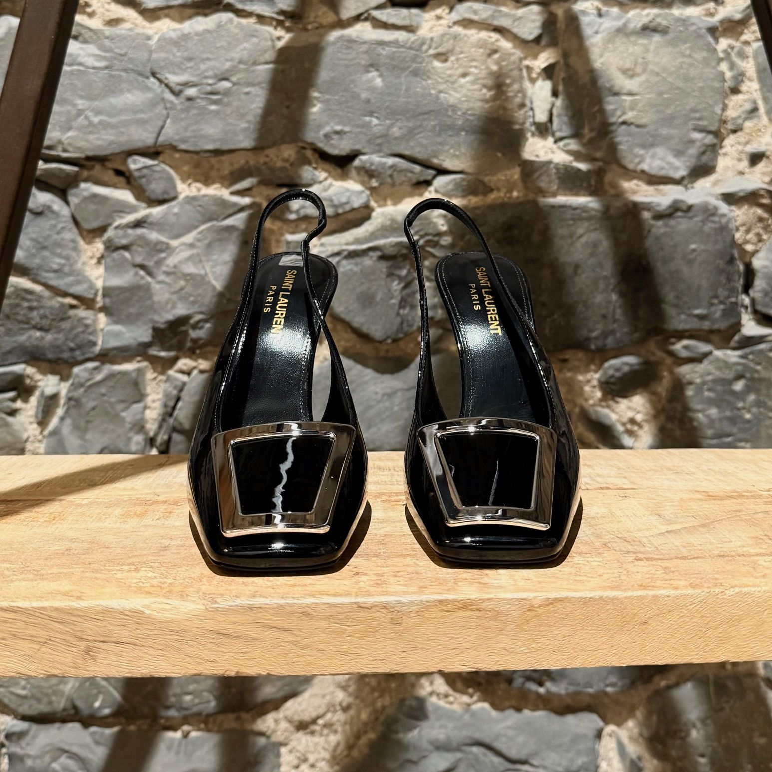 Yves Saint Laurent Saint Laurent Maxine 115 Black Patent Sling Back Pumps Size US 7 / IT 37 - 2 Thumbnail