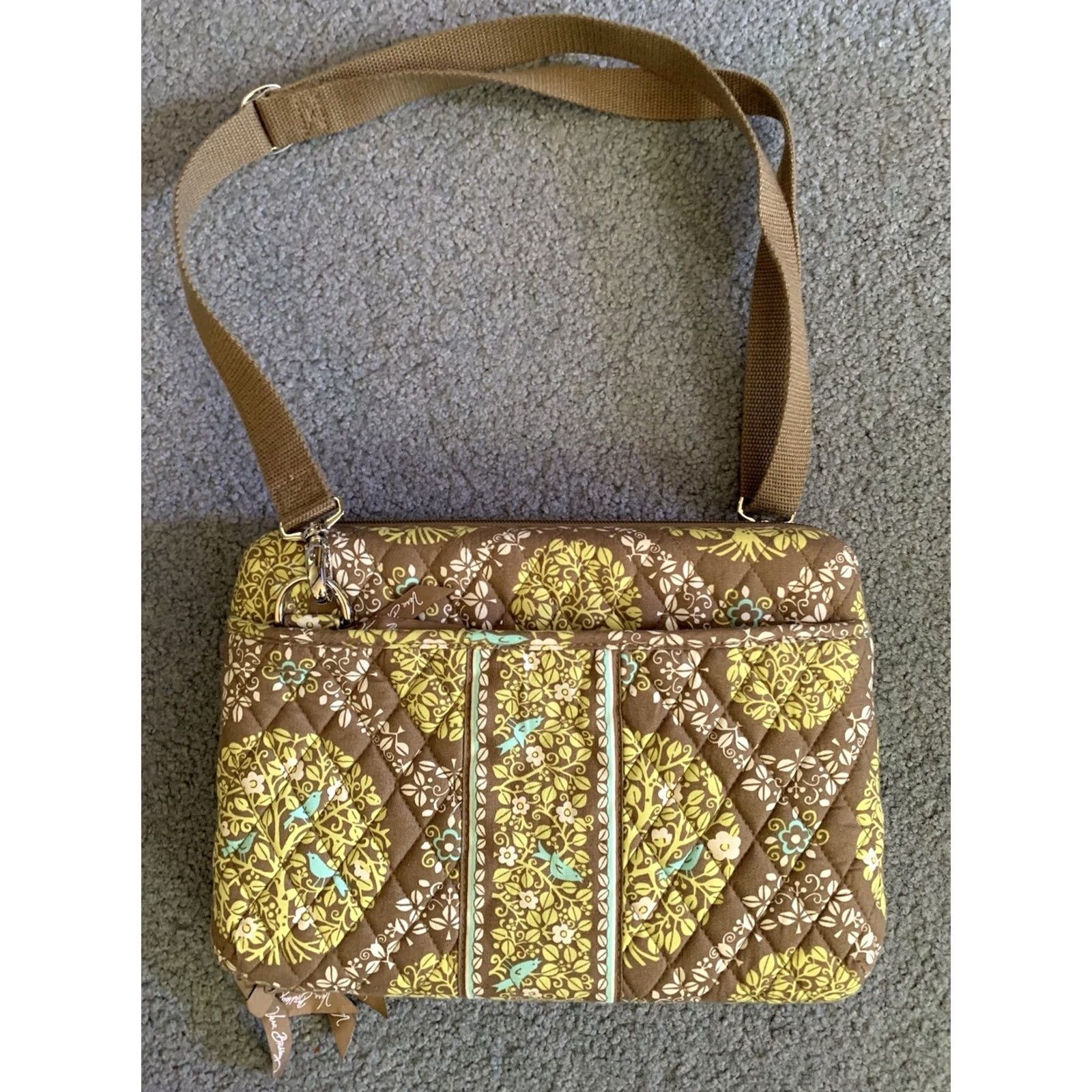 Vera Bradley Vera Bradley Sittin' In A Tree Laptop Bag Crossbody Hard Shell Carry On Case, Quilted, Adjustable Strap, Women, Lime Green/Brown, See Picture, Used Size ONE SIZE - 2 Thumbnail