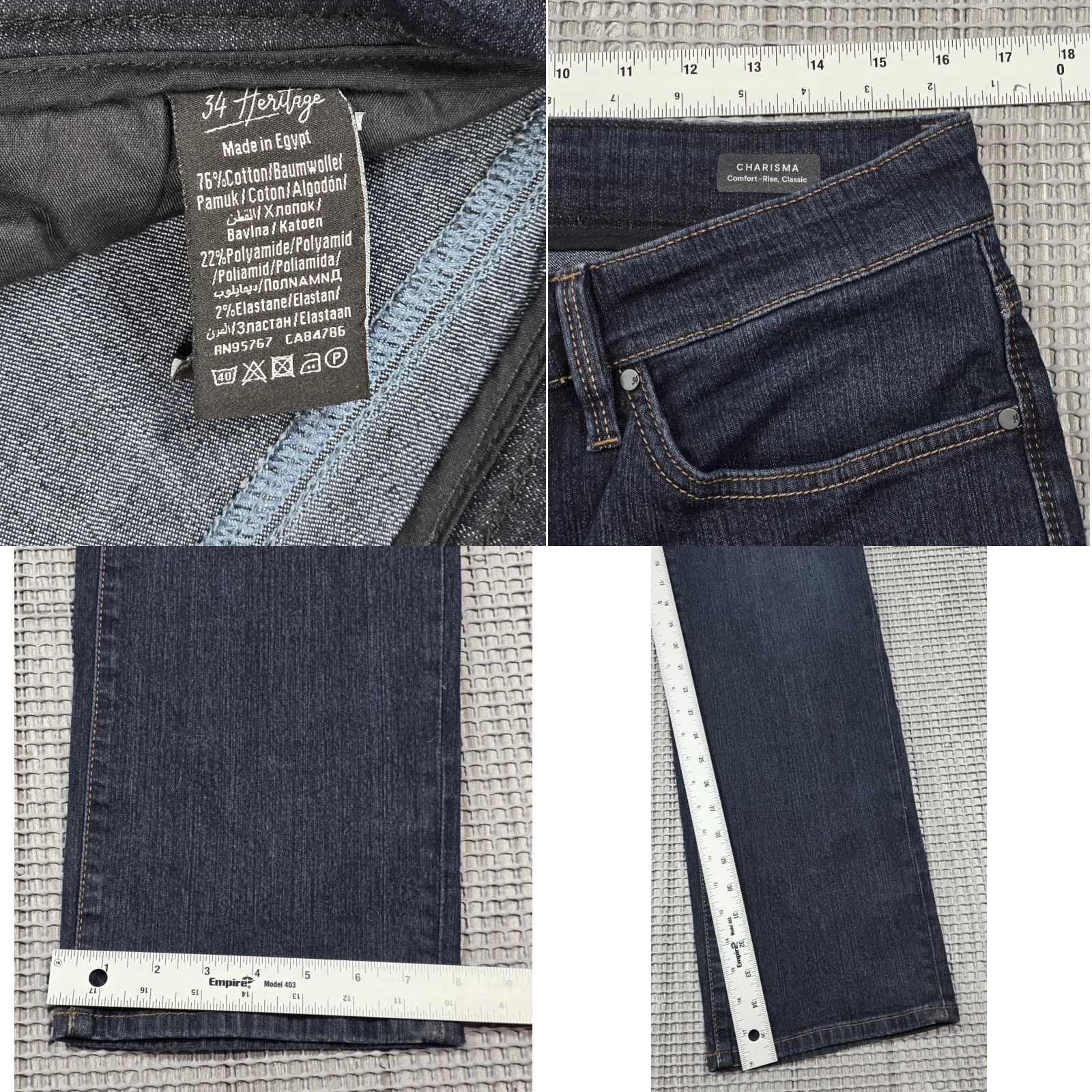 Vintage 34 Heritage Jeans Mens 34x36 Denim Blue Charisma Comfort-Rise Stretch Dark Wash Jeans City Logo Preppy 90s Mens Size US 34 / EU 50 - 9 Thumbnail