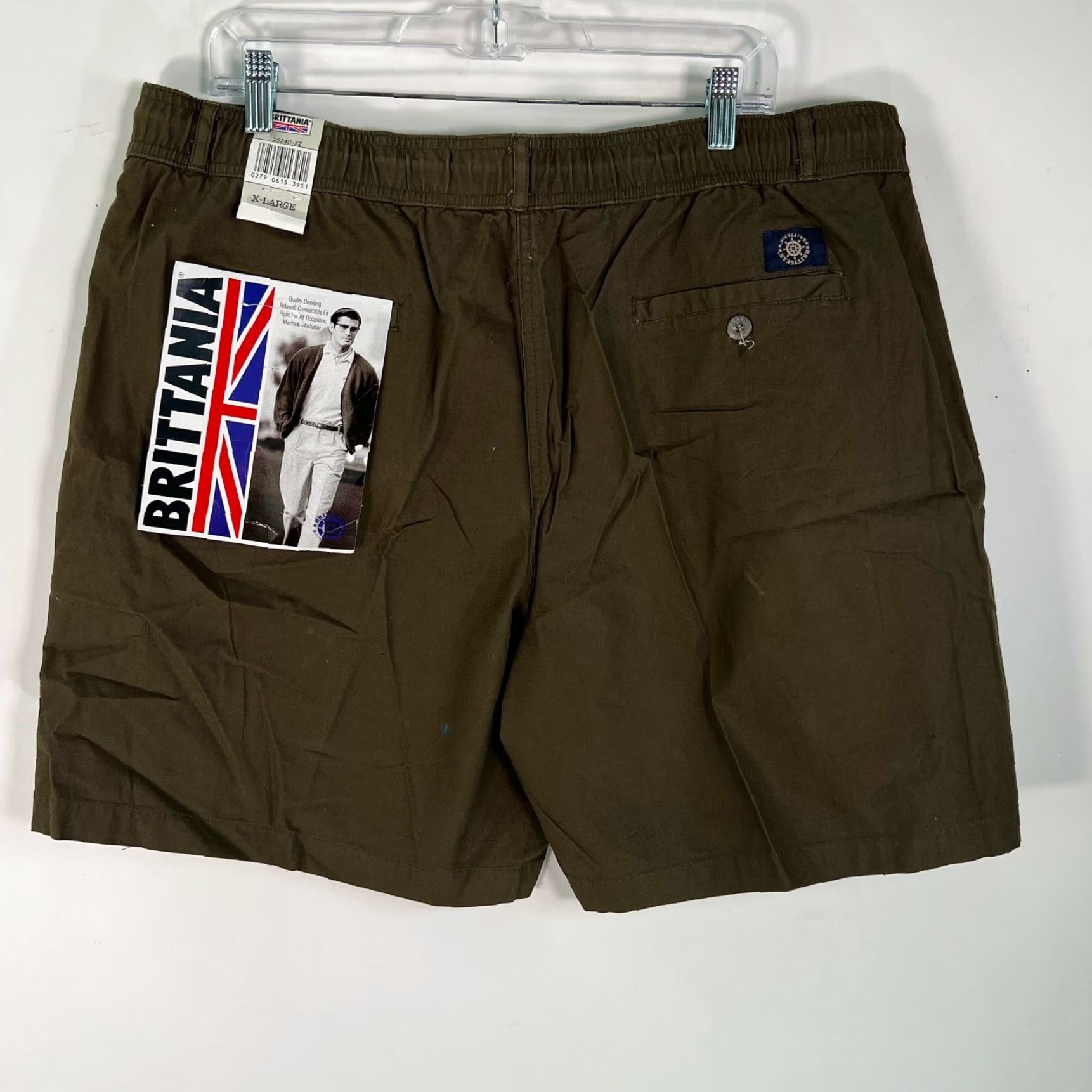 Vintage Britannia Shorts Mens Elastic Waist Casual Brown XL Cotton 5-Pocket 6in Inseam Belt Loops Regular Size XL Men Size US 40 / EU 56 - 2 Thumbnail