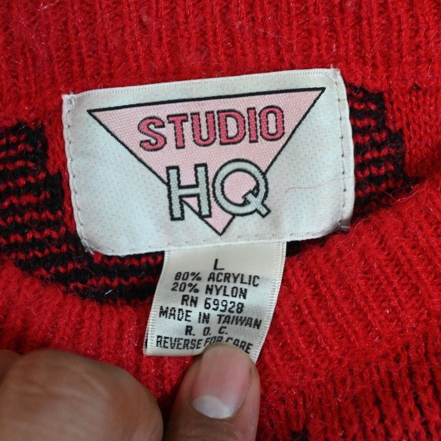 & Other Stories Vintage Studio HQ Red Black Knit Sweater Mens Large 80s 90s Size US L / EU 52-54 / 3 - 4 Thumbnail