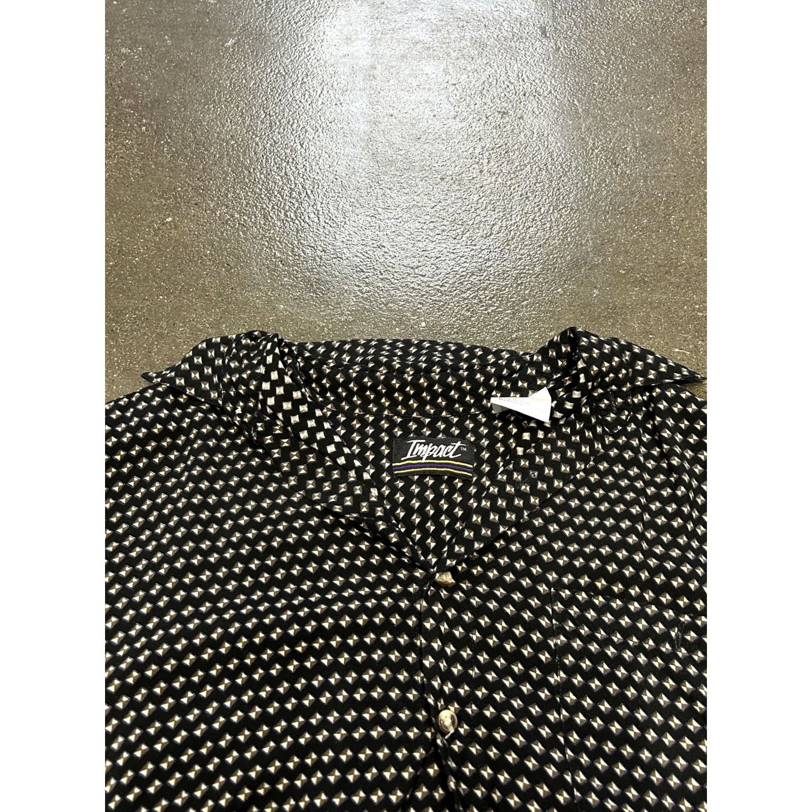 Vintage Impact Shirt Mens Large Black Geometric Print Button Front Rayon Short Sleeve Size US M / EU 48-50 / 2 - 2 Thumbnail