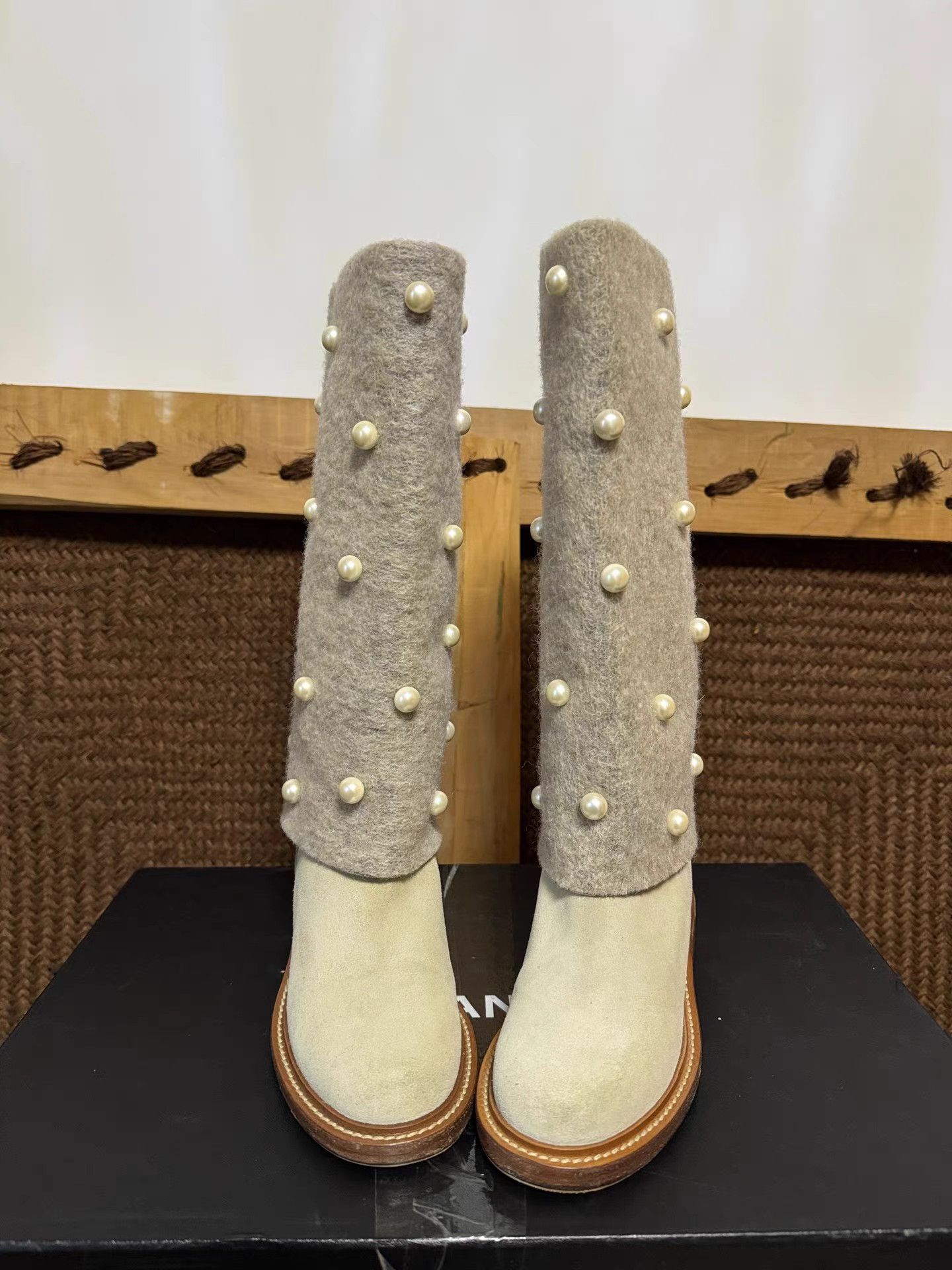 Chanel Chanel Pearl Tweed Knee-High Boots K6 Size US 6 / IT 36 - 1 Thumbnail