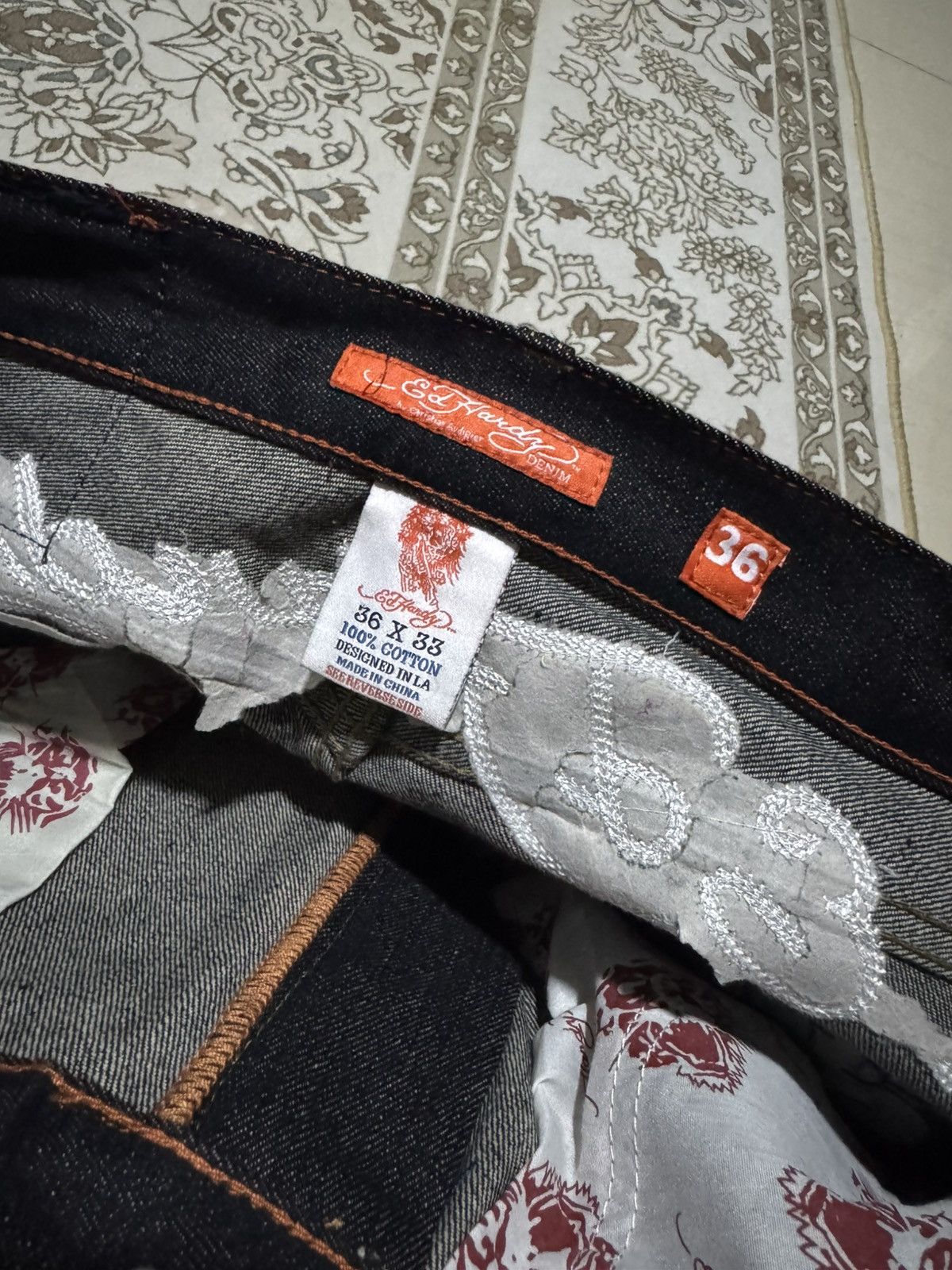 Ed Hardy Vtg “Death Of Glory” Ed Hardy Embroidery Short Denim Jeans Size US 37 - 7 Thumbnail