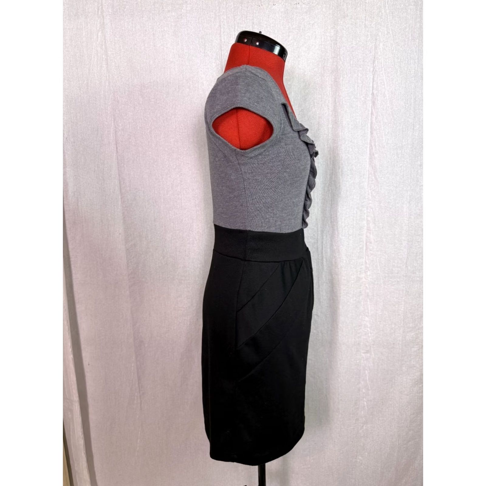 Vintage BeBop Women Dress Grey Black Fitted Scoop Neck Ruffle Casual Size M Size M / US 6-8 / IT 42-44 - 6 Thumbnail