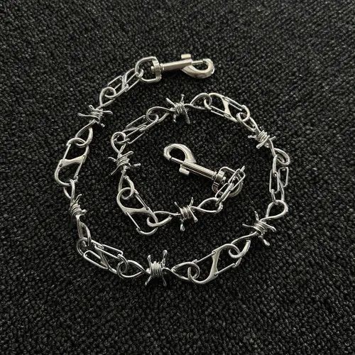 Jewelry Silver Barbed Wire Wallet Chain, Edgy Metal Link Chain Size ONE SIZE - 6 Thumbnail