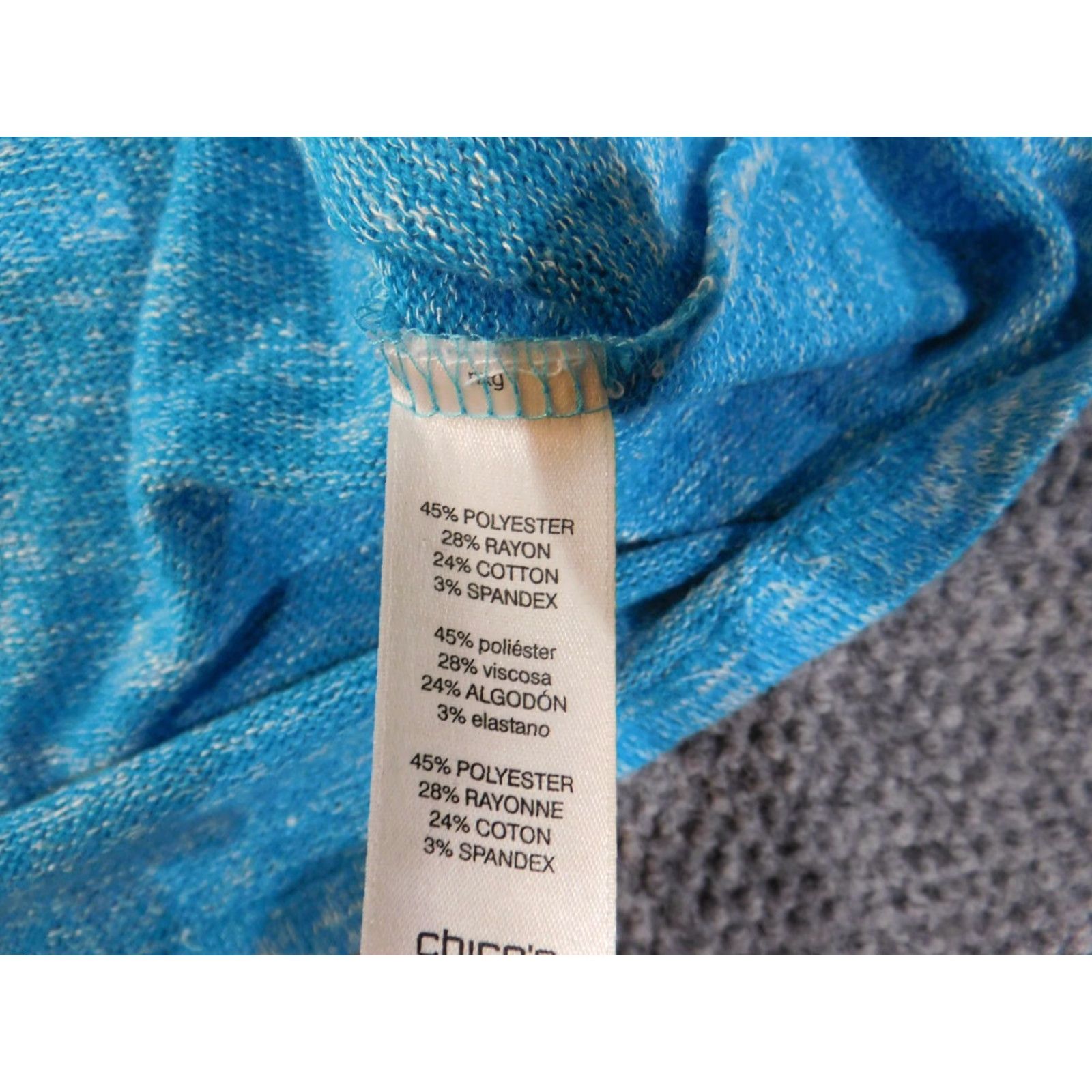 Vintage Chico's Sweater Pullover Knit V-Neck Blue 1 Polyester Rayon Spandex Stretch Regular Women Fashion Modern Winter Long Sleeve Chunky-Knit Size XS / US 0-2 / IT 36-38 - 7 Thumbnail