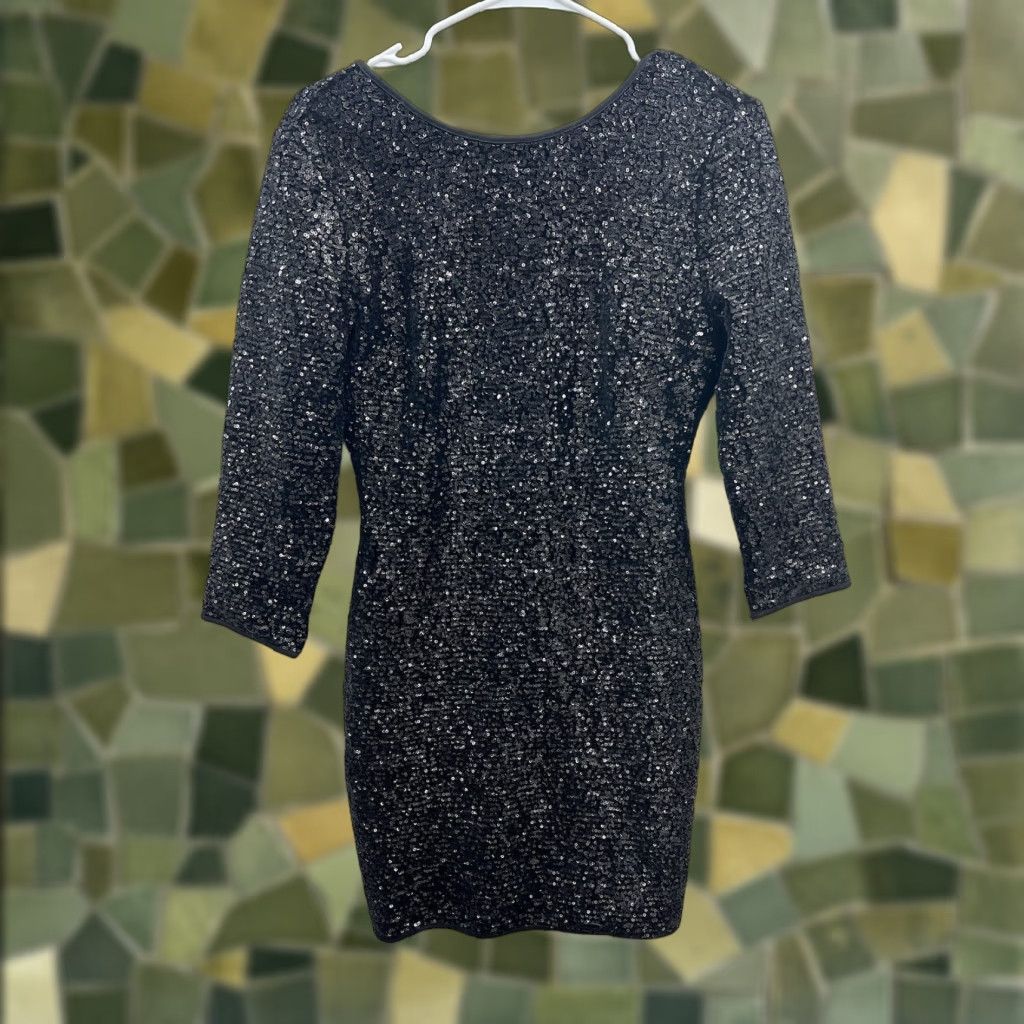Fashion Nova Womens Fashion Nova Black Sequin Long Sleeve Low Back Dress Size Small Size S / US 4 / IT 40 - 1 Thumbnail