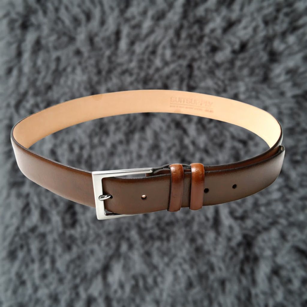 Suitsupply Suitsupply Belt Men's 38/95 Genuine Leather Brown Square Buckle Adjustable Belt Size 38 - 1 Thumbnail