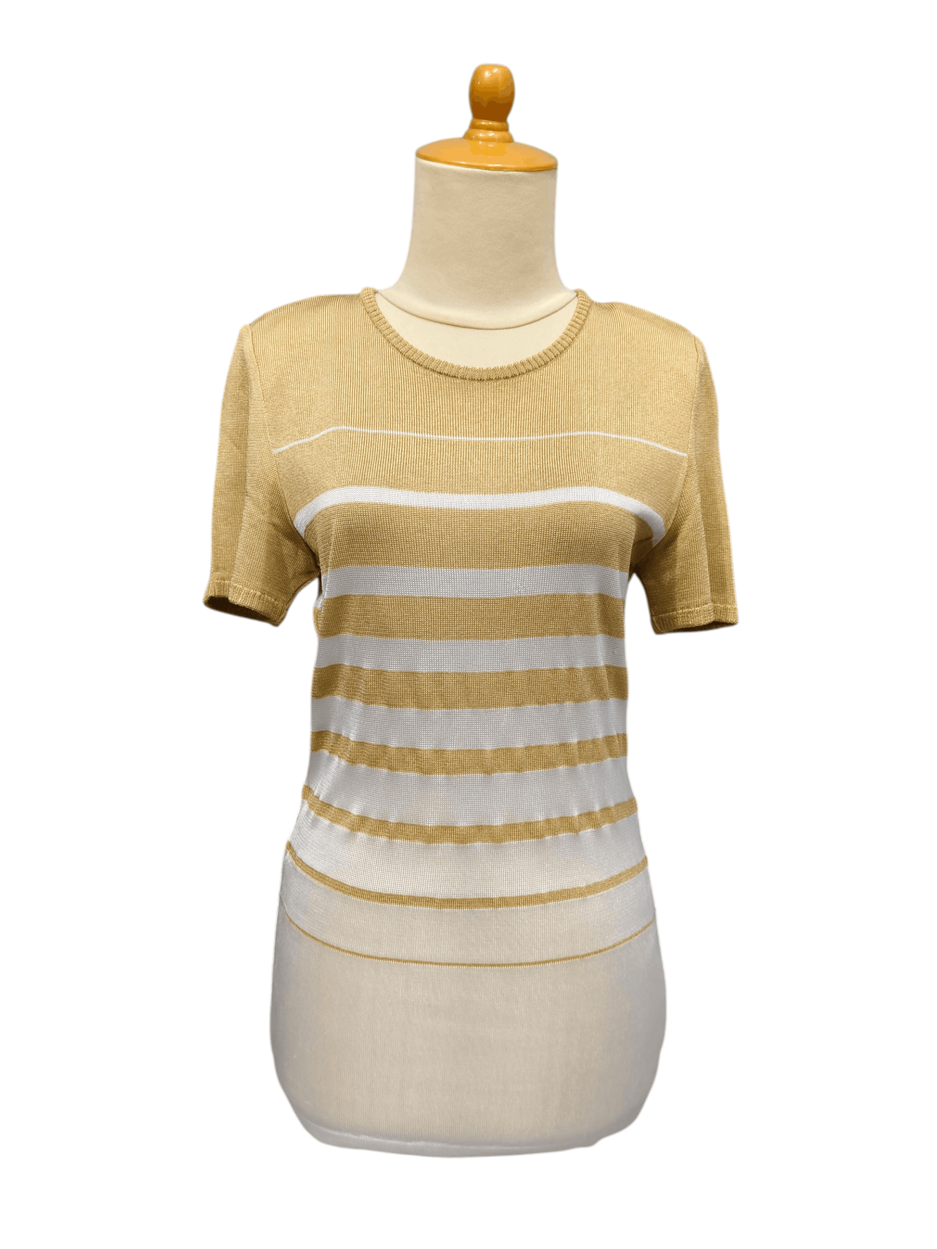 Yves Saint Laurent 80s Yves Saint Laurent Gold Striped Rayon Knitted Size M / US 6-8 / IT 42-44 - 1 Thumbnail
