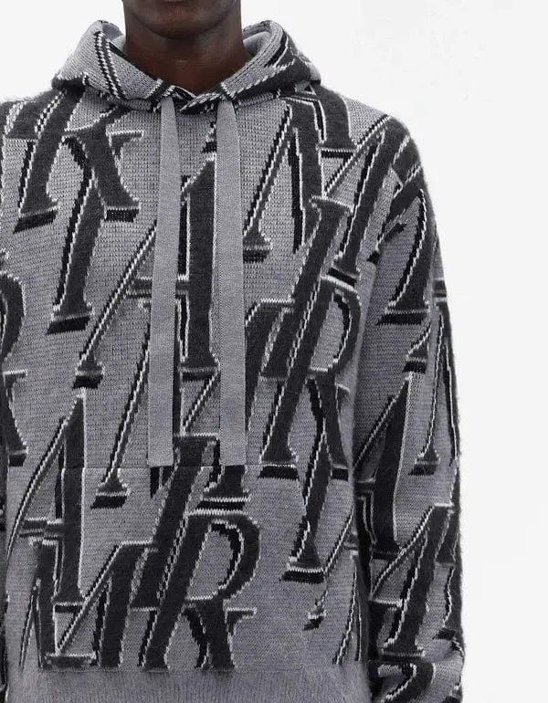 Amiri Amiri Grey Repeat Logo Merino Wool Hoodie Size US L / EU 52-54 / 3 - 6 Thumbnail