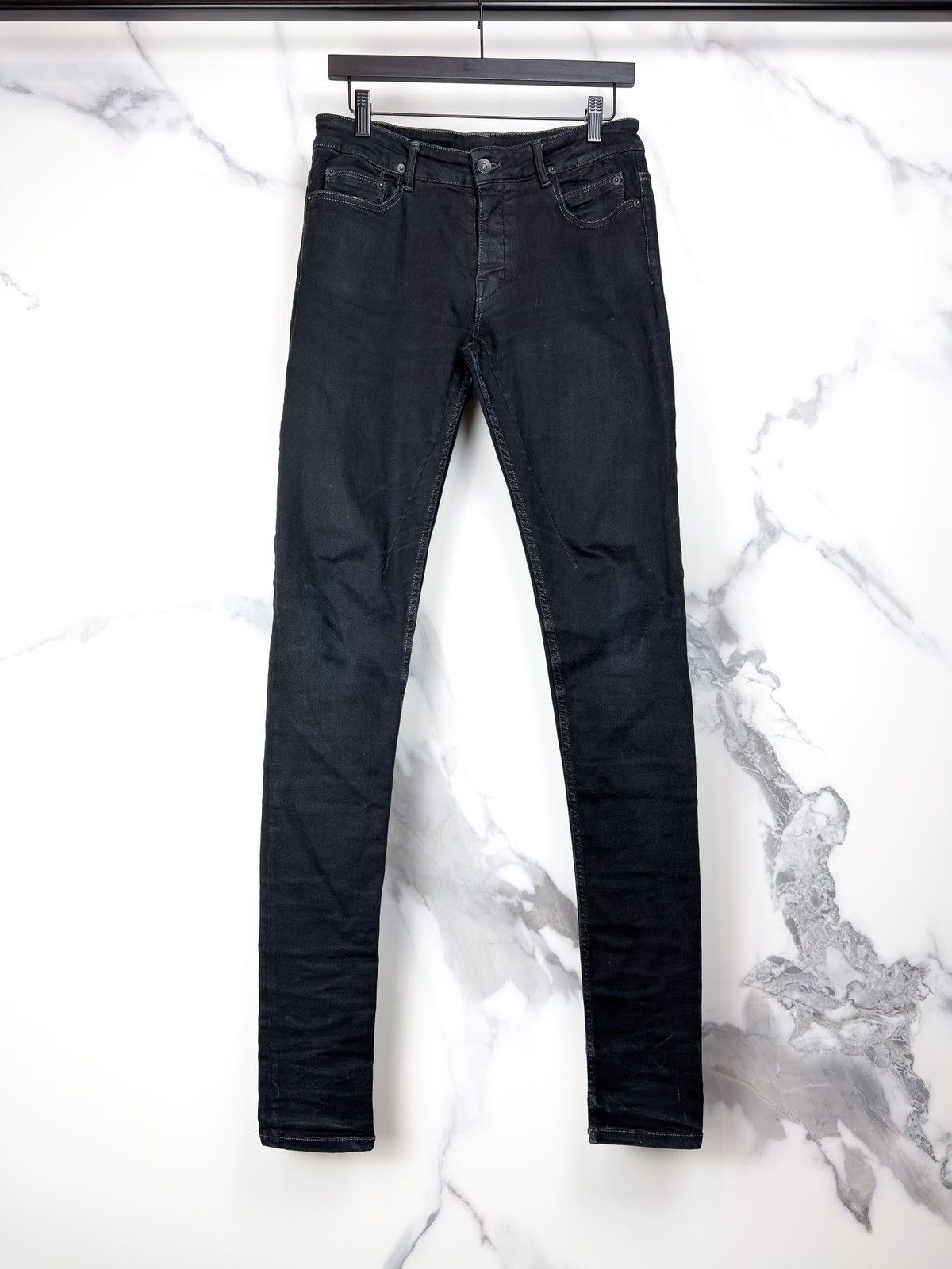Rick Owens FW16 Black Matte Waxed Detroit Cut Denim Jeans