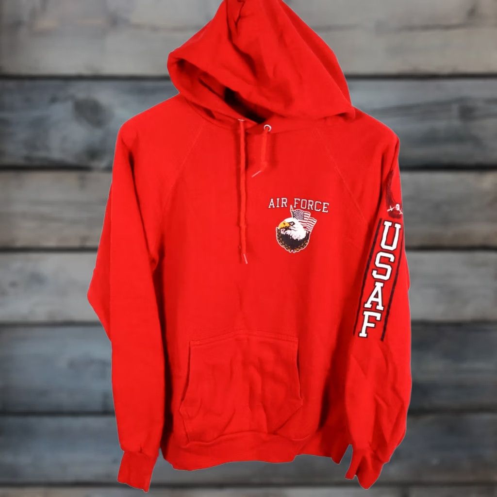 Vintage VINTAGE Artex US Air Force Sweatshirt Hoodie Mens Large (Tagged Large, Measures Medium) Red Graphic Print Pullover Cotton Blend Fleece SS18 Size US M / EU 48-50 / 2 - 1 Thumbnail